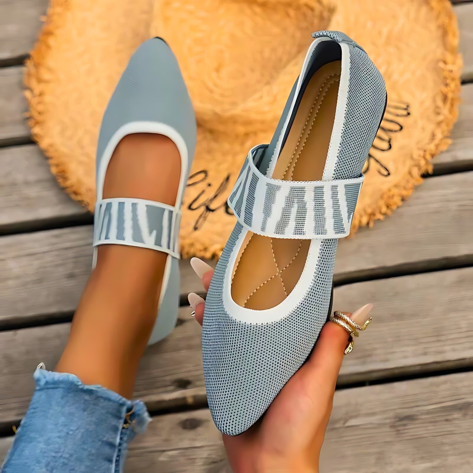Jasmine – Knit Pointed Toe Mary Jane Flats
