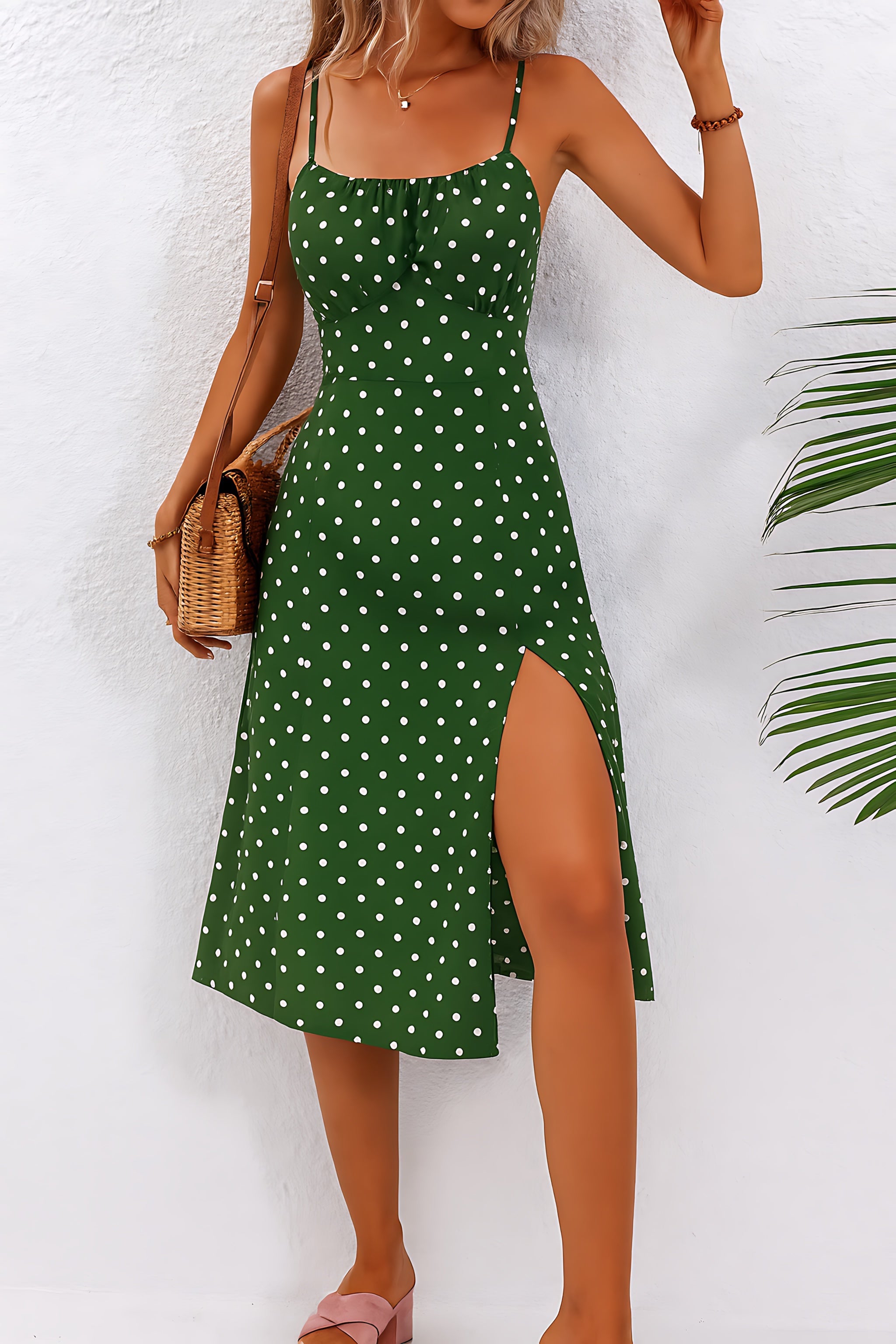 Jasmine – Polka Dot Side Slit Summer Midi Dress