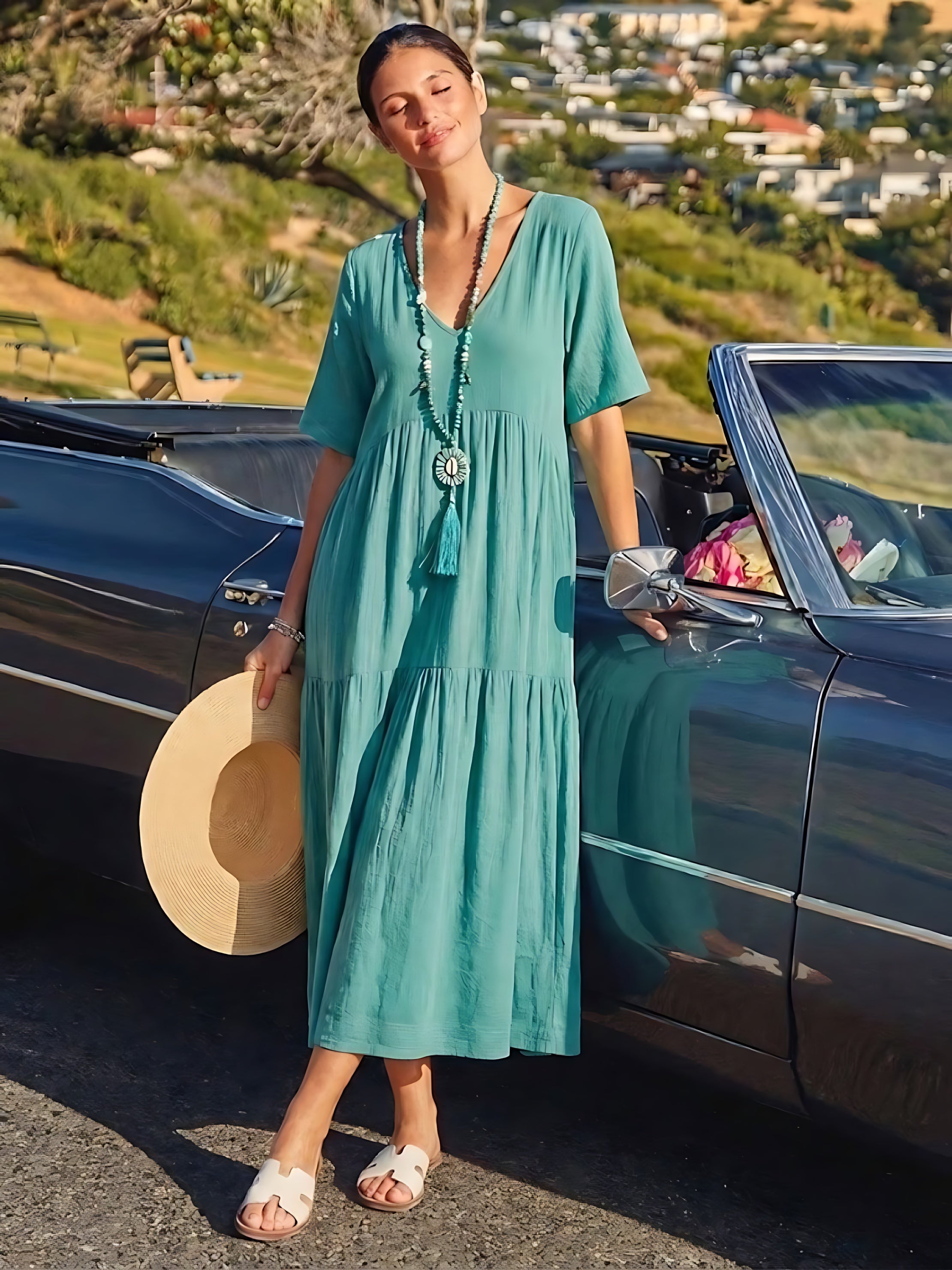 Jasmine – V Neck Tiered Swing Summer Maxi Dress