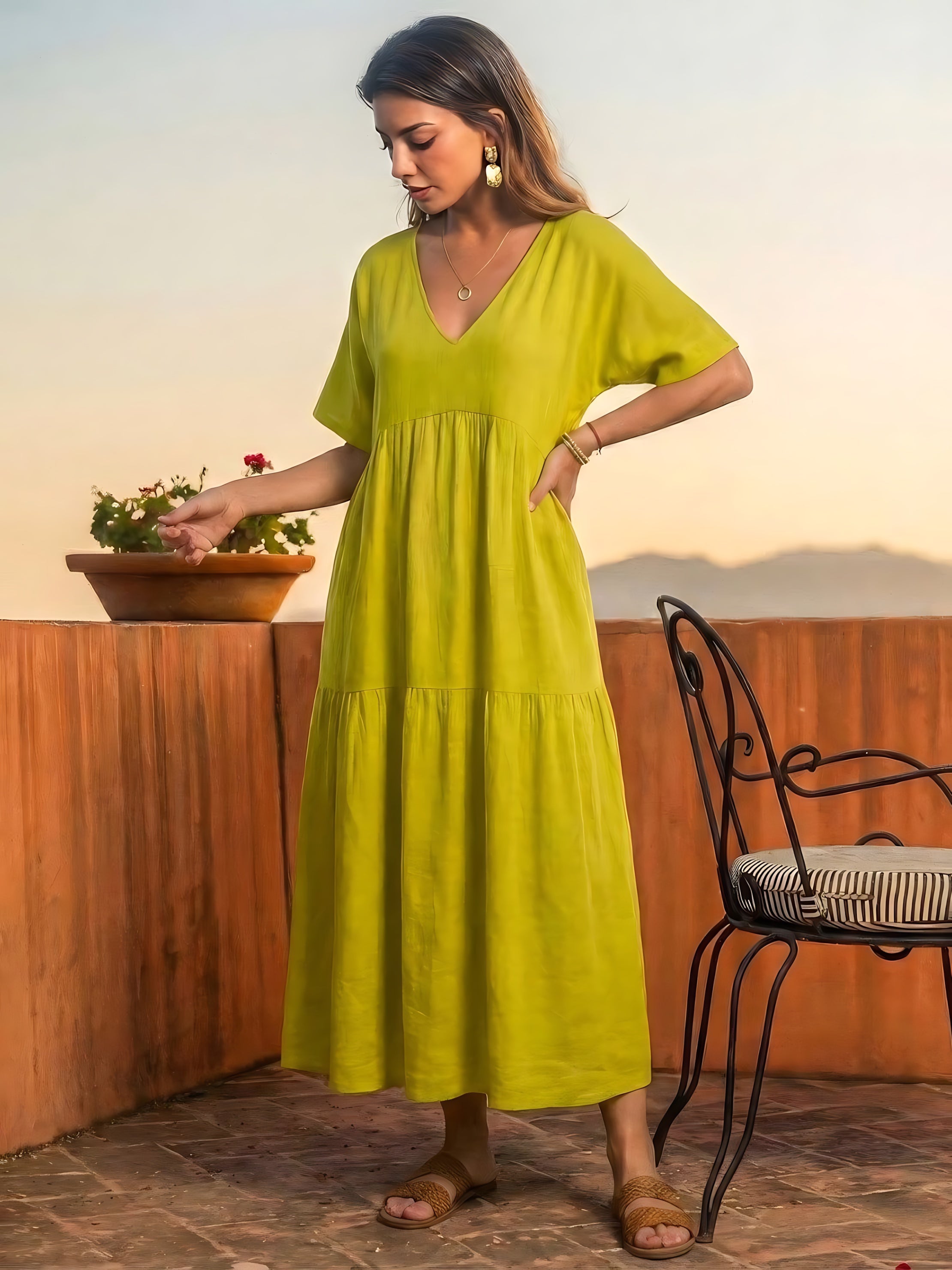 Jasmine – V Neck Tiered Swing Summer Maxi Dress