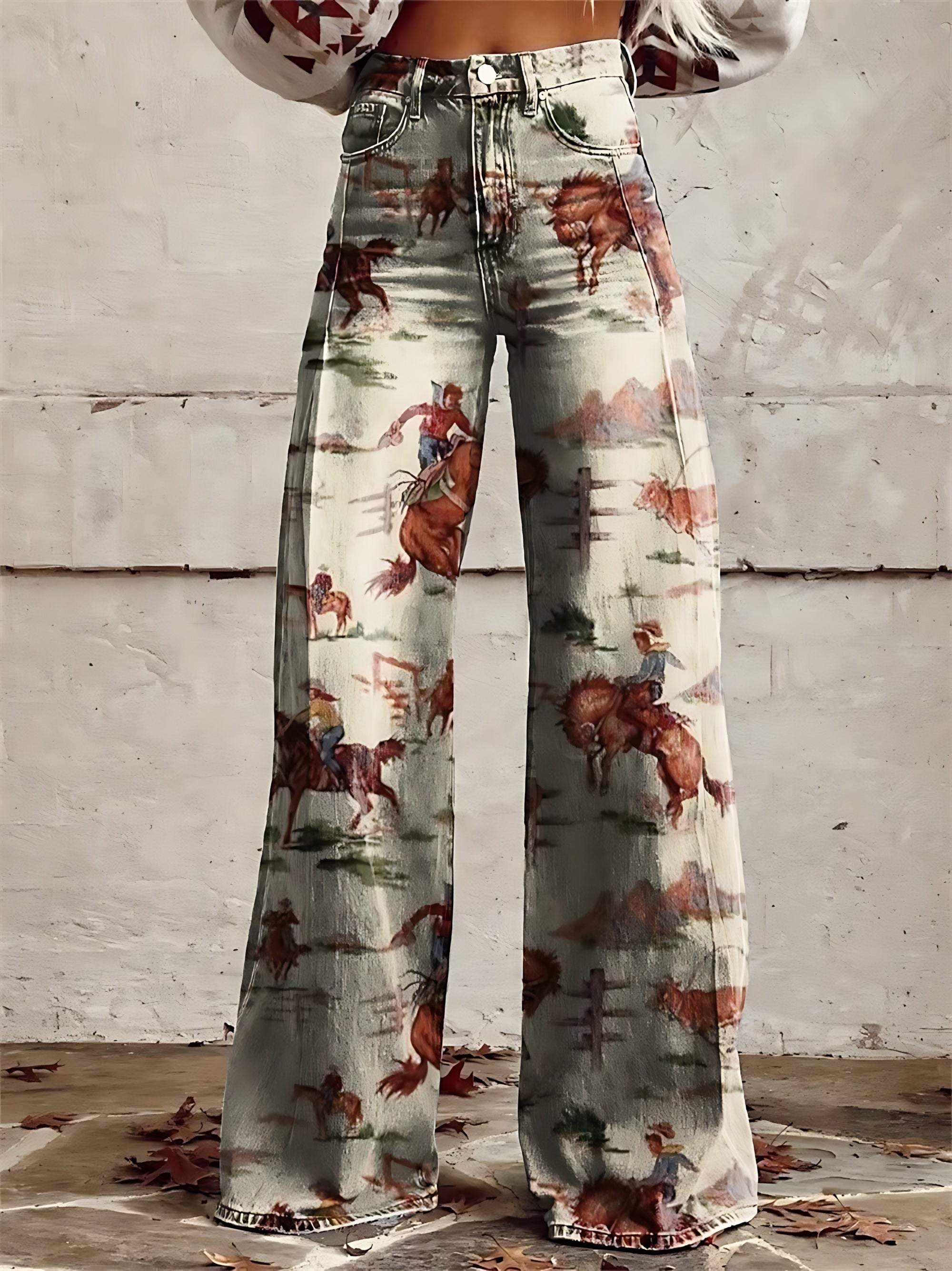 Jasmine – Western Print Wide Leg Pants