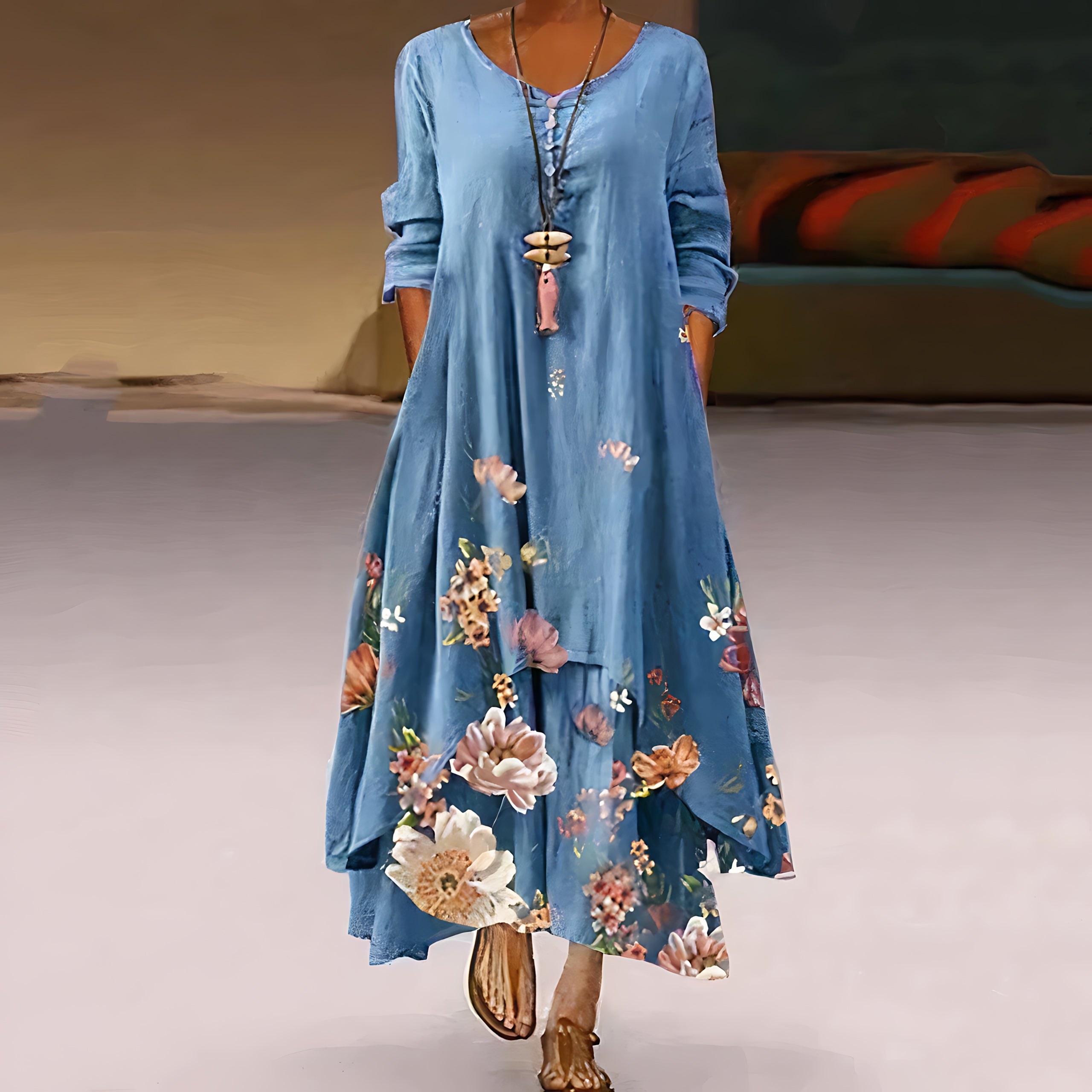 Jolene – Floral Print Long Sleeve Flowy Maxi Dress