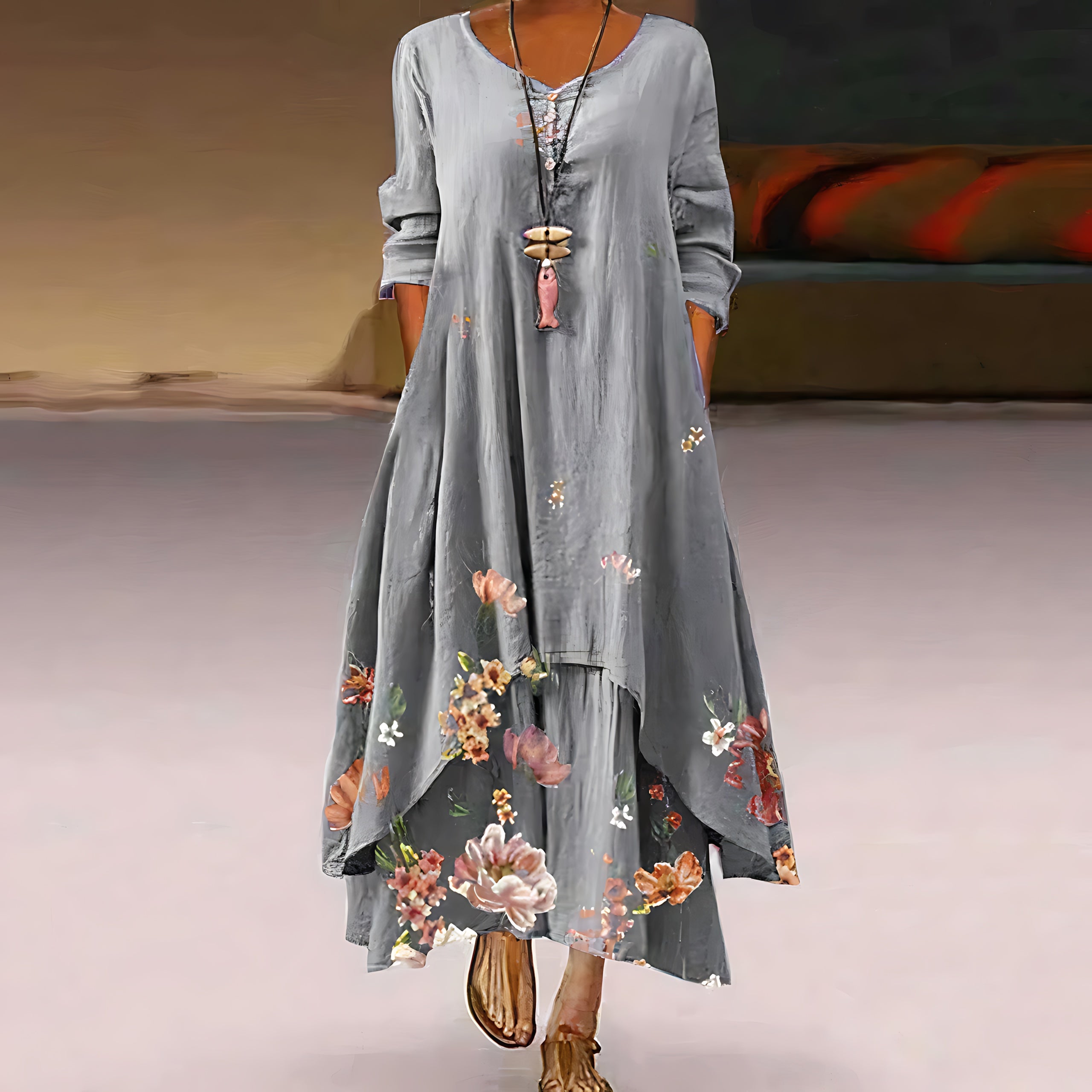 Jolene – Floral Print Long Sleeve Flowy Maxi Dress