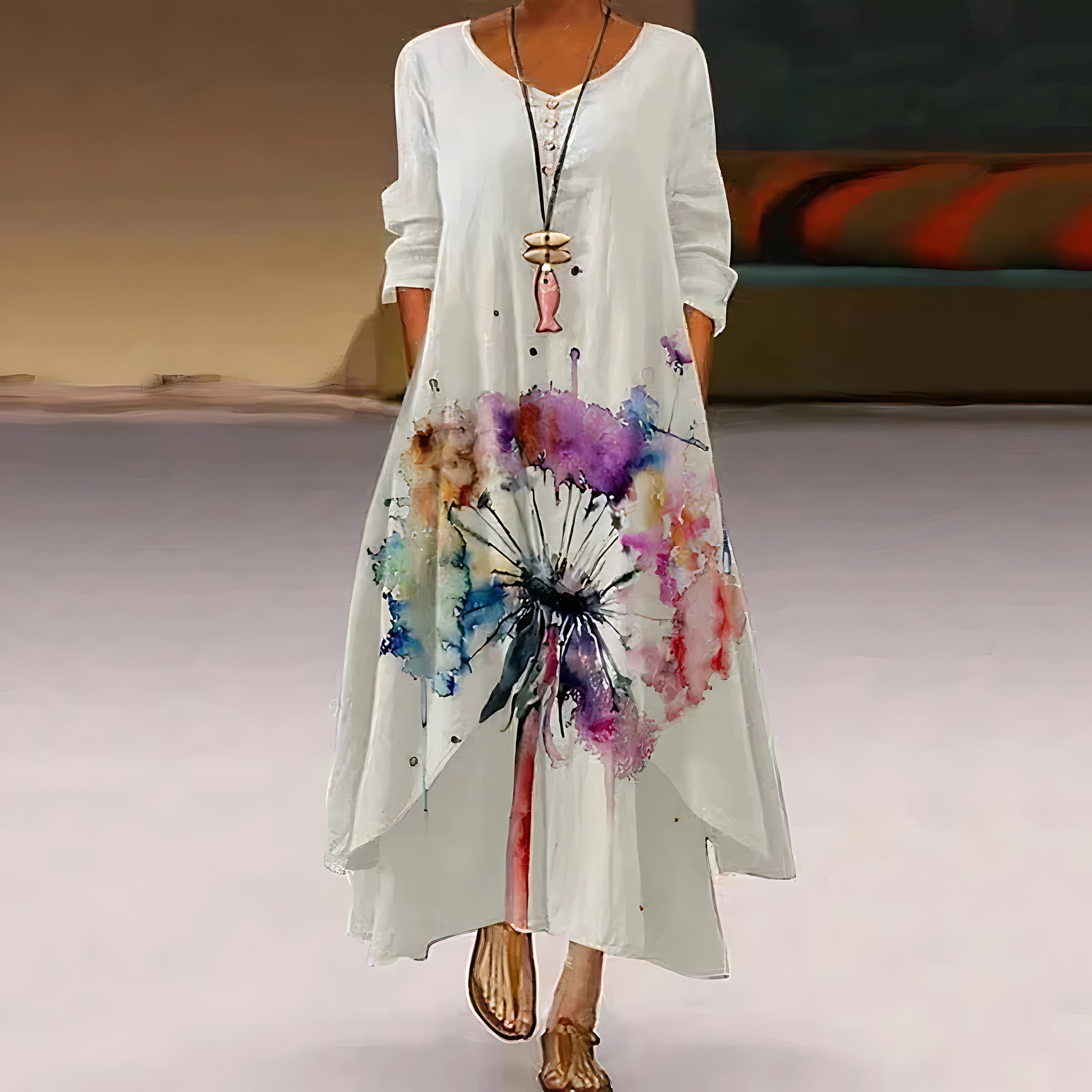 Jolene – Floral Print Long Sleeve Flowy Maxi Dress