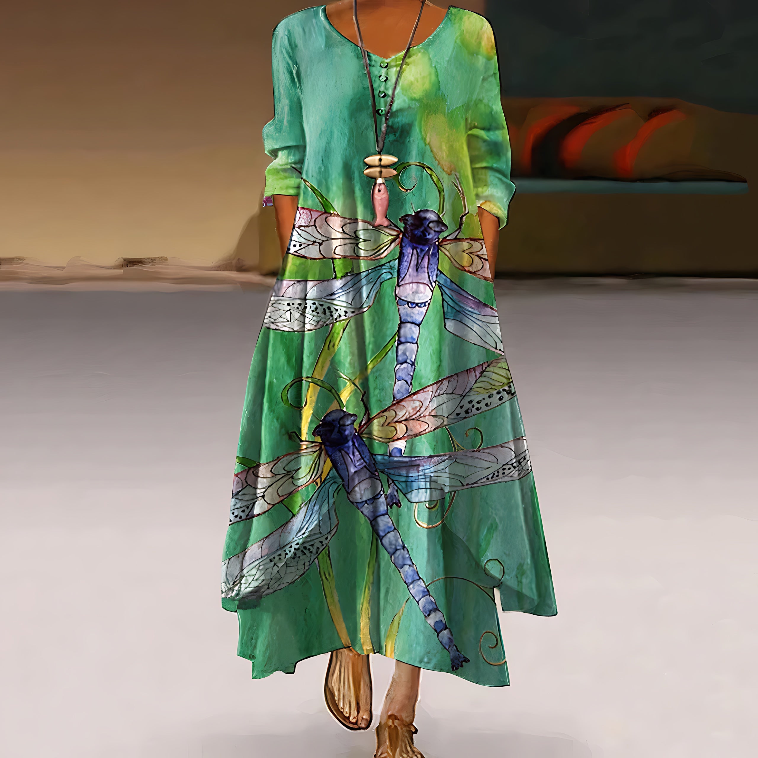 Jolene – Floral Print Long Sleeve Flowy Maxi Dress