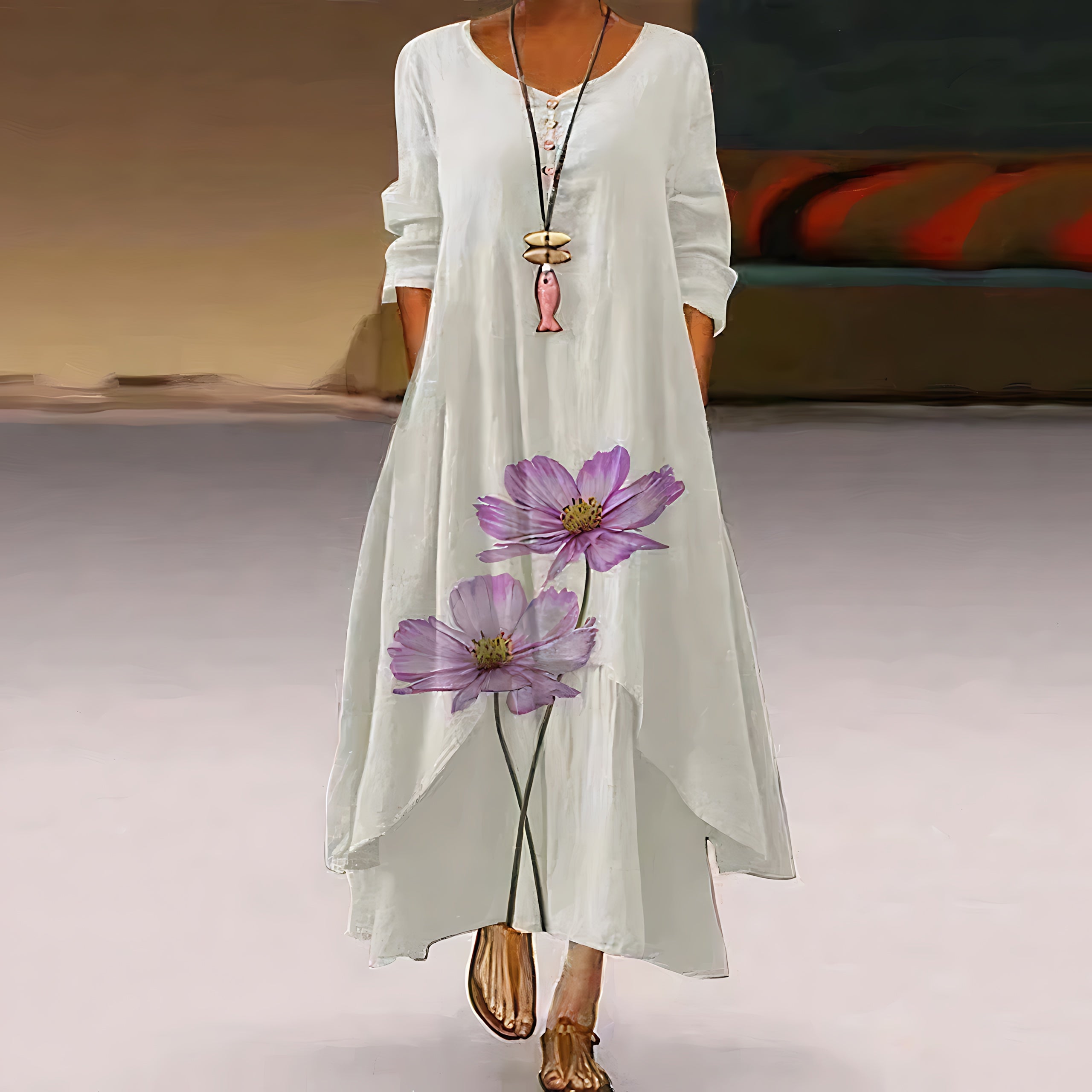 Jolene – Floral Print Long Sleeve Flowy Maxi Dress