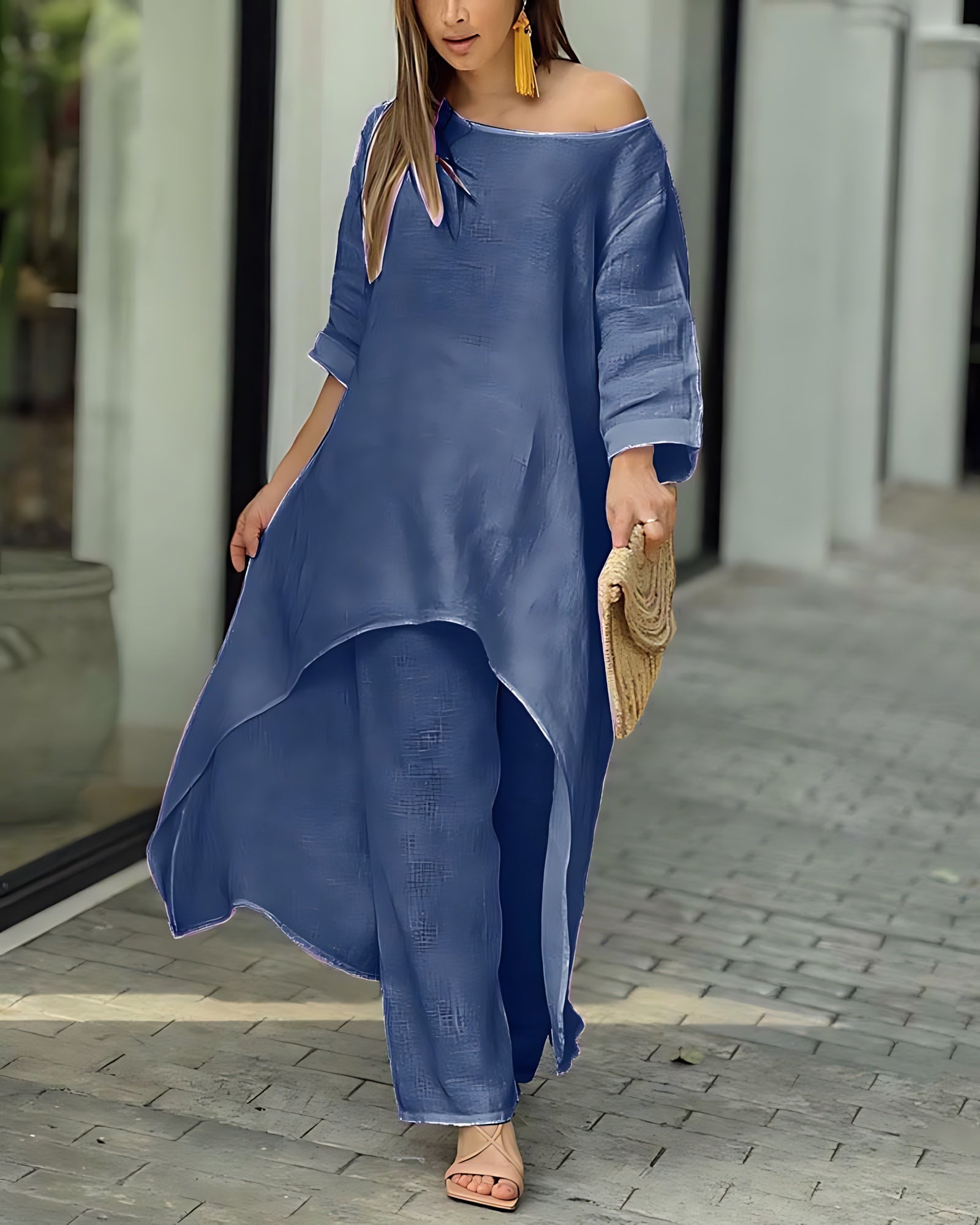 Jolene – Longline Tunic Top and Wide Leg Pants Set