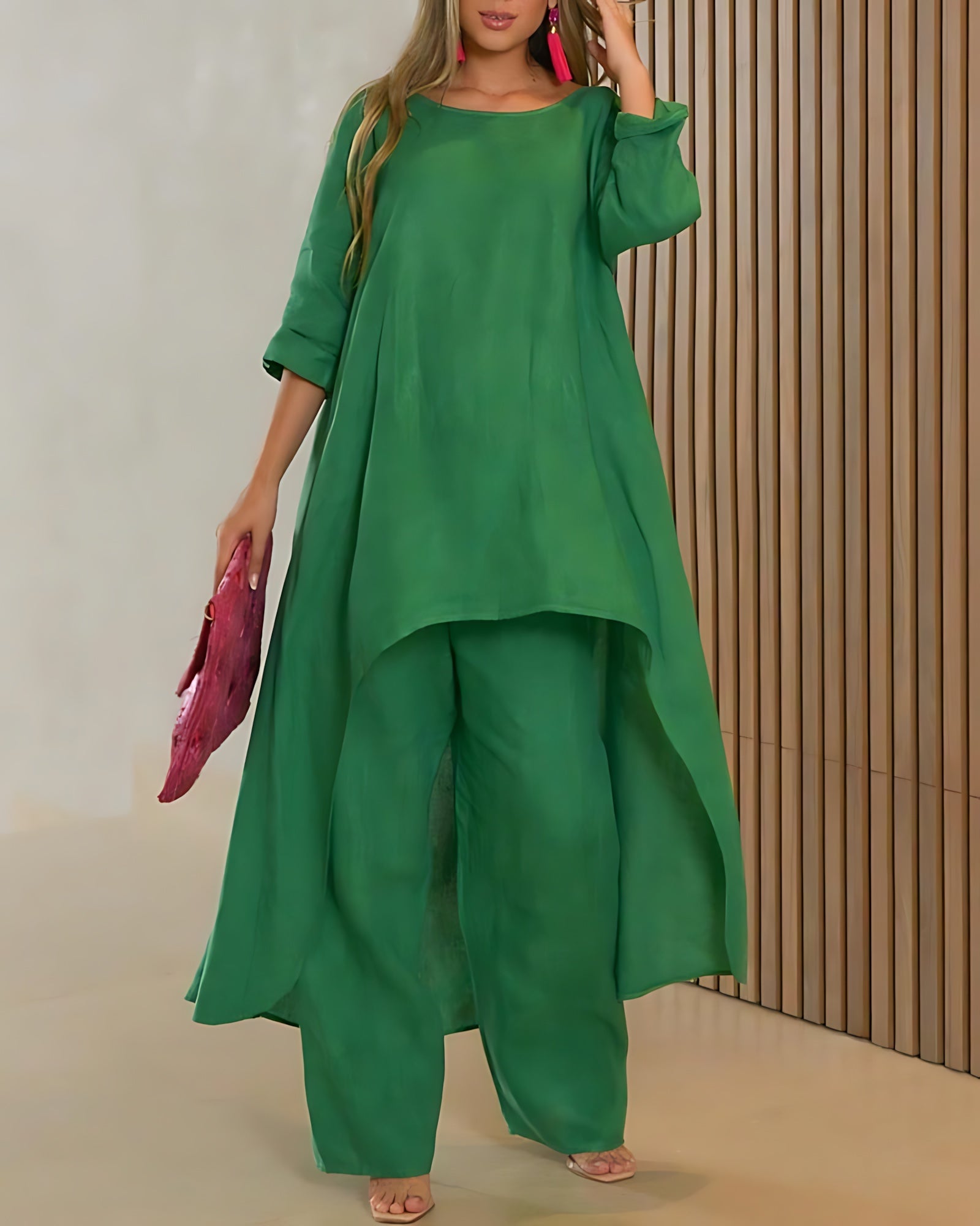 Jolene – Longline Tunic Top and Wide Leg Pants Set