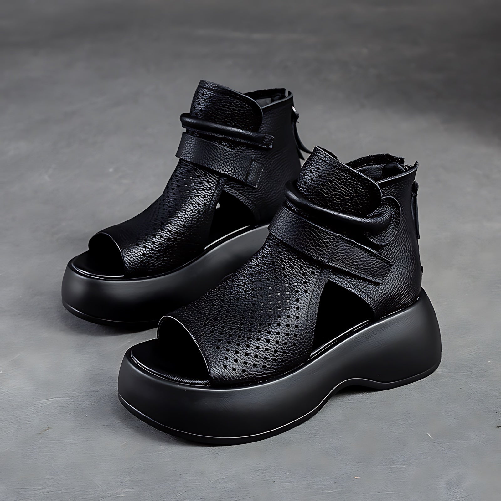 Jolene – Perforated Peep Toe Platform Sandal Boots
