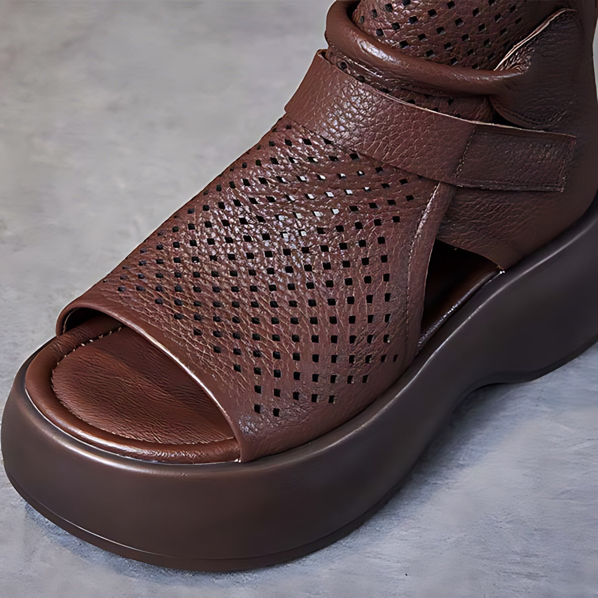 Jolene – Perforated Peep Toe Platform Sandal Boots