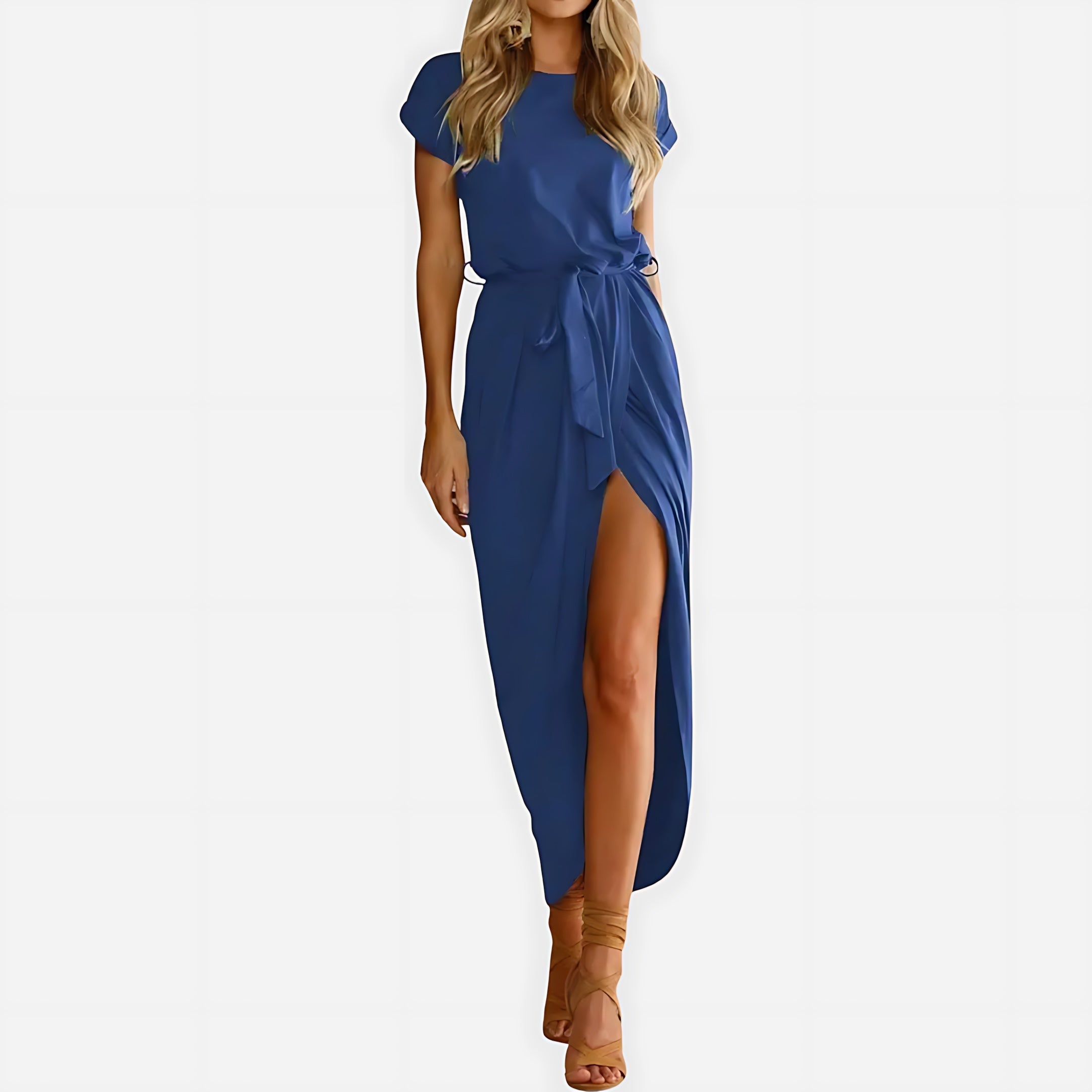 Jolene – Striped Tie Waist Short Sleeve Midi Dress