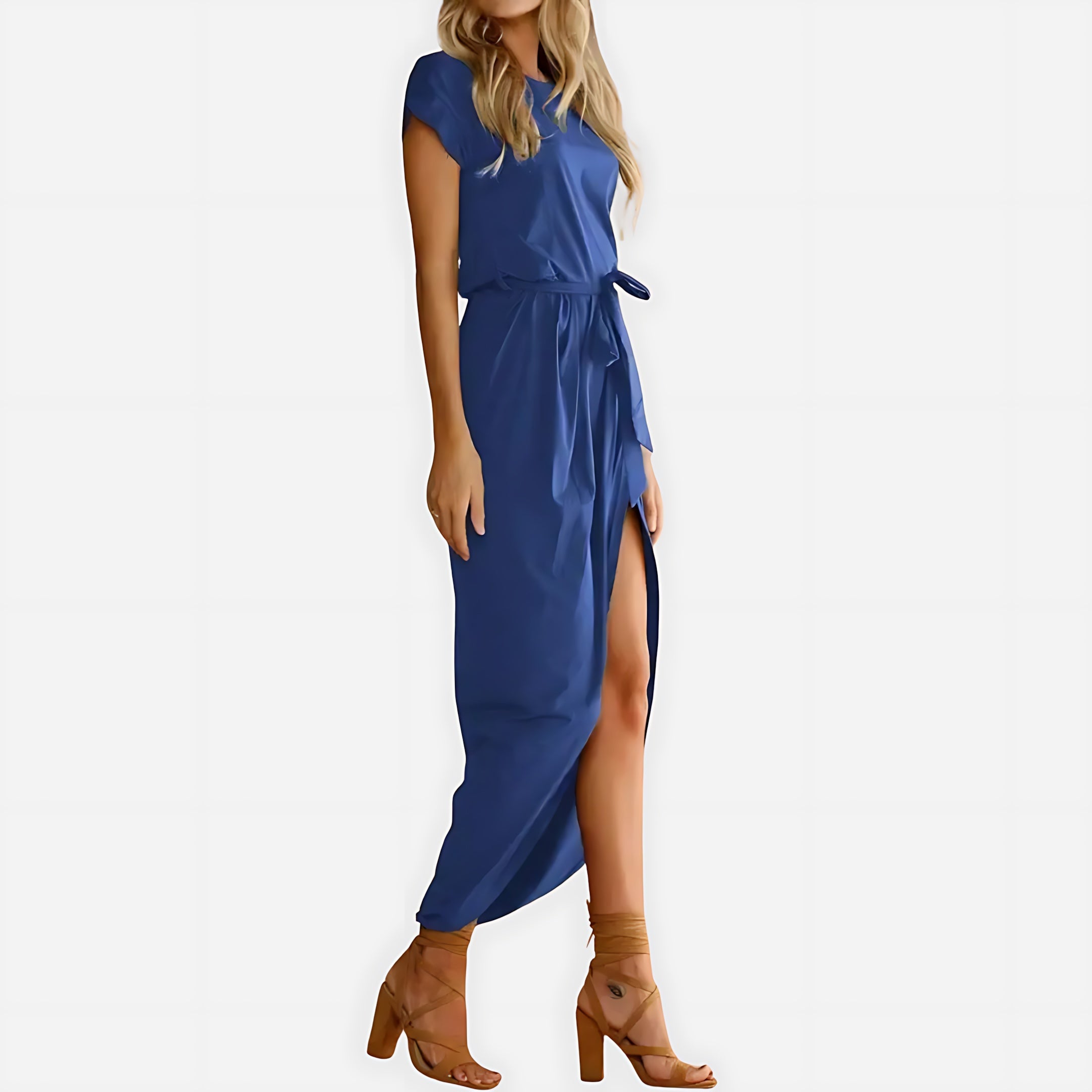 Jolene – Striped Tie Waist Short Sleeve Midi Dress