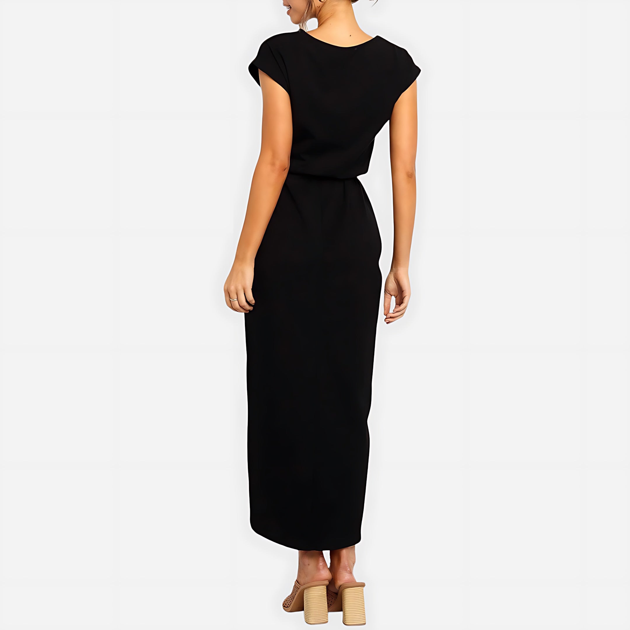 Jolene – Striped Tie Waist Short Sleeve Midi Dress