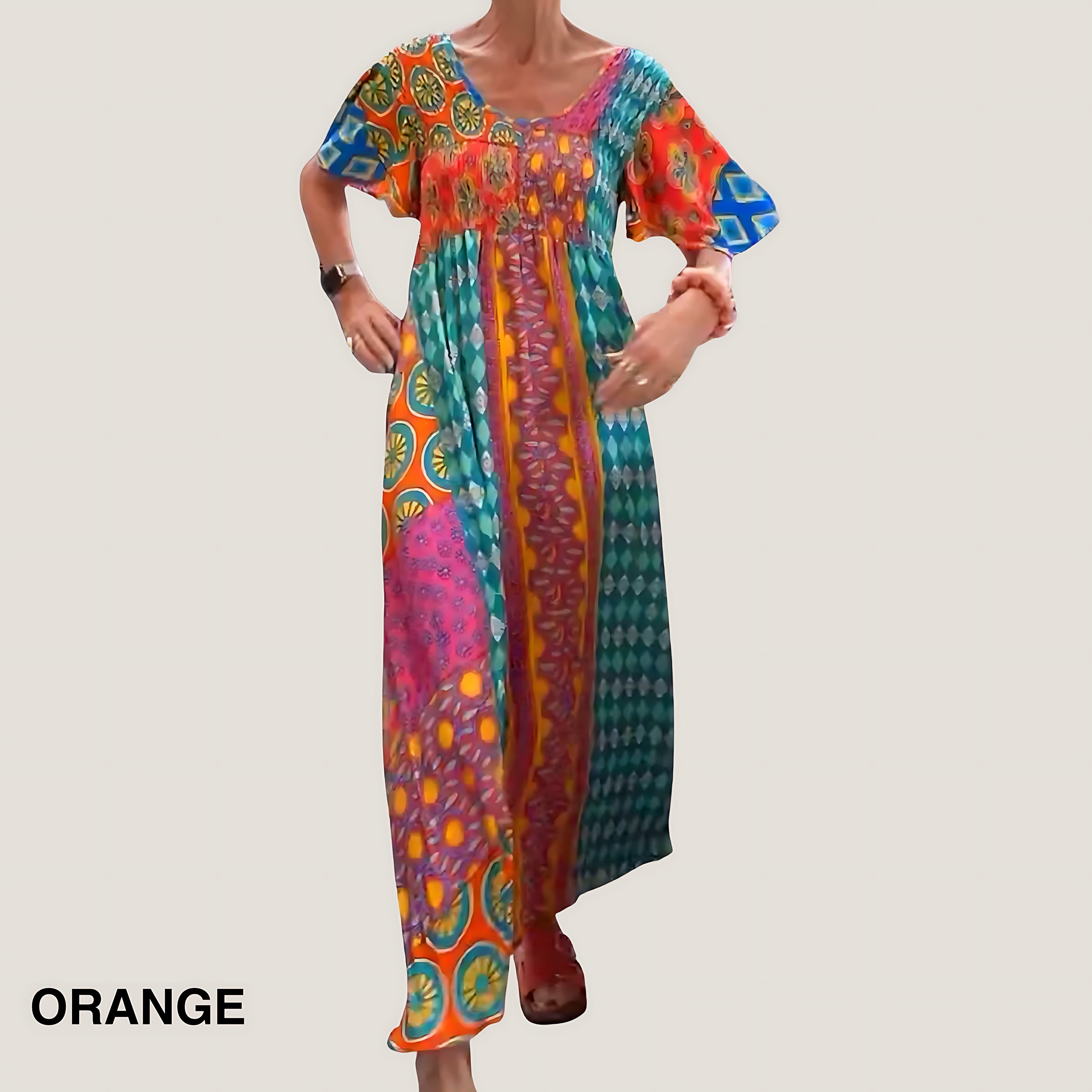 Josephine – Boho Mixed Print Short Sleeve Maxi Dress