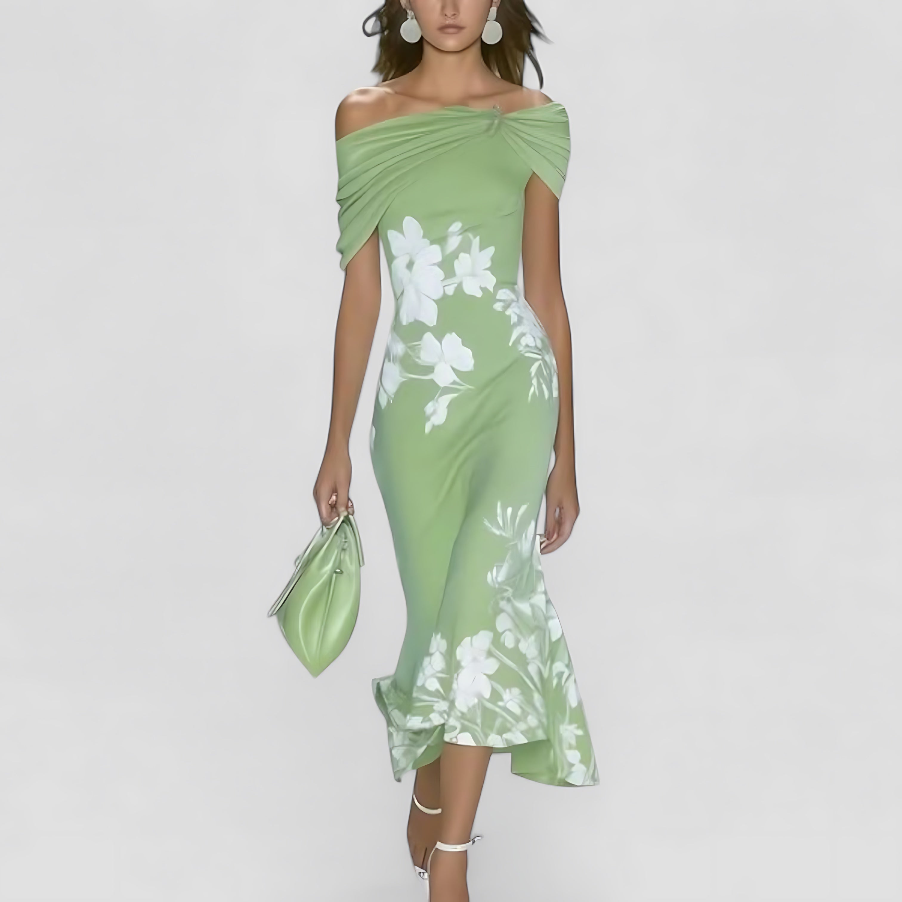 Josephine – Floral Off Shoulder Wedding Guest Midi Dress