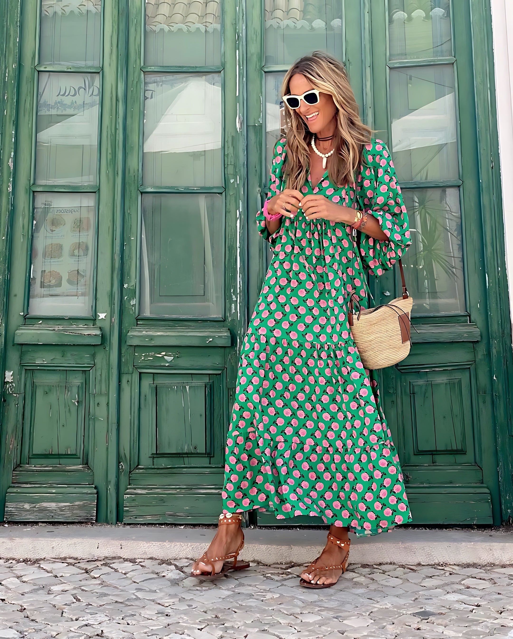 Josephine – Floral Print Balloon Sleeve Tiered Maxi Dress