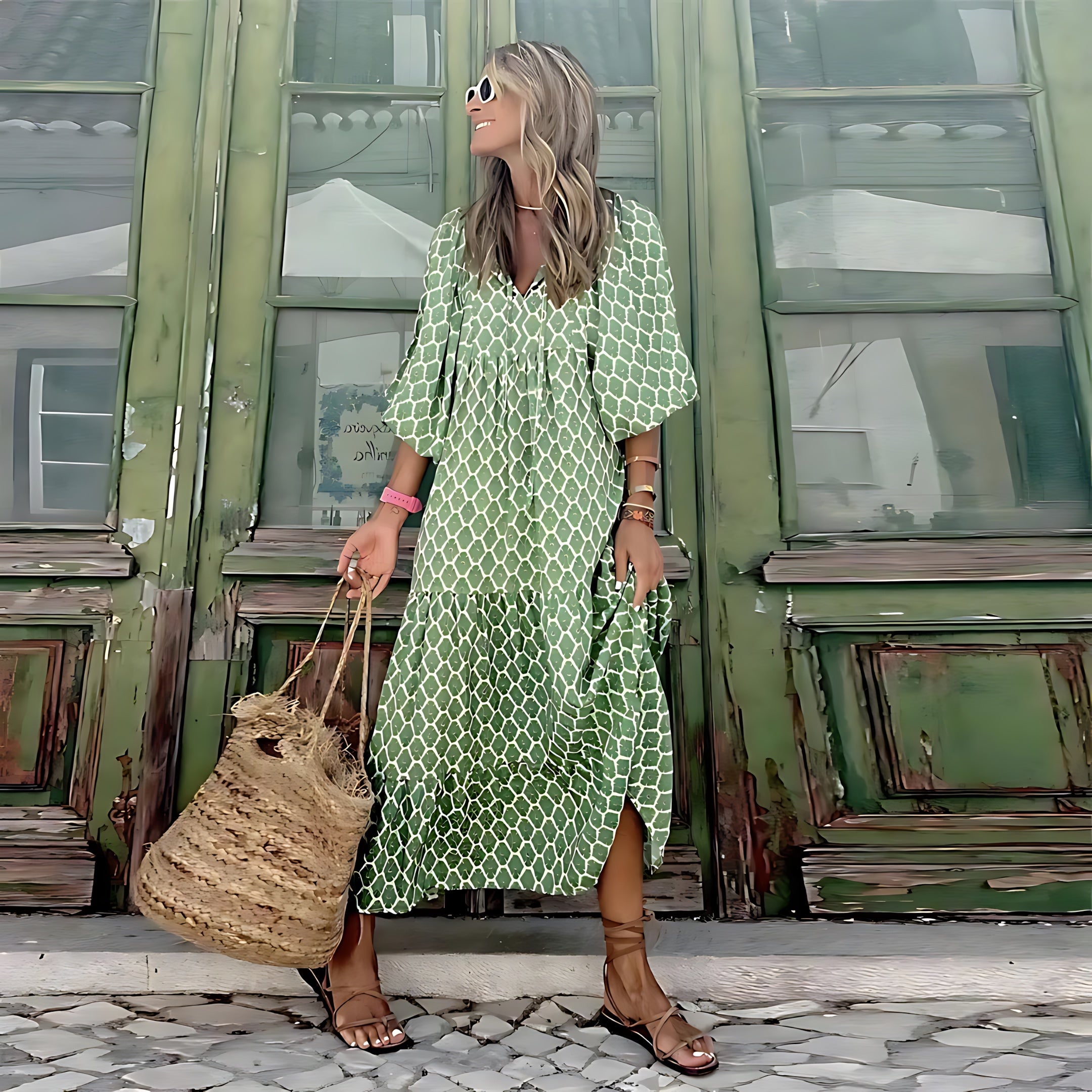 Josephine – Floral Print Balloon Sleeve Tiered Maxi Dress