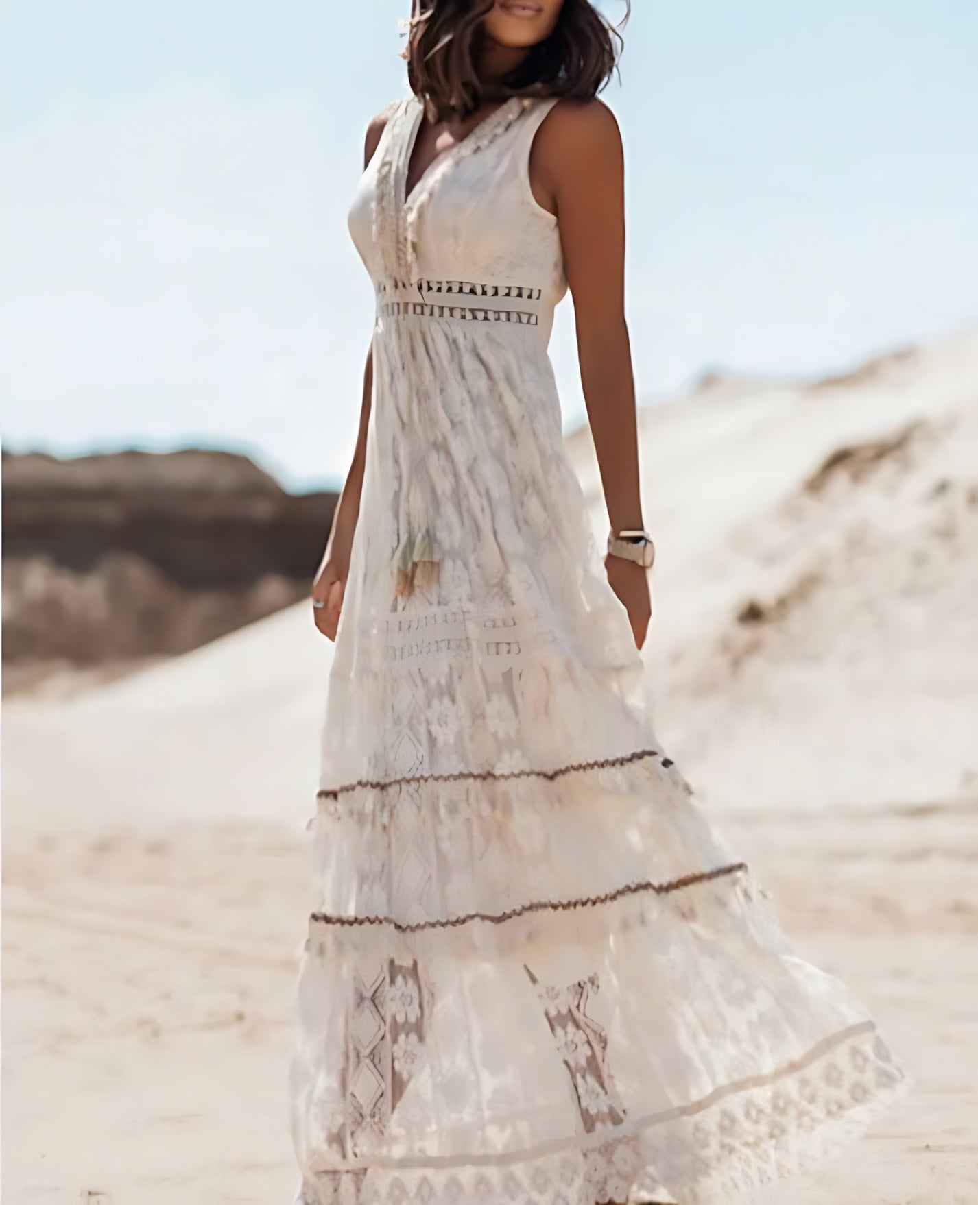 Josie – Boho Floral V Neck Slit Beach Maxi Dress