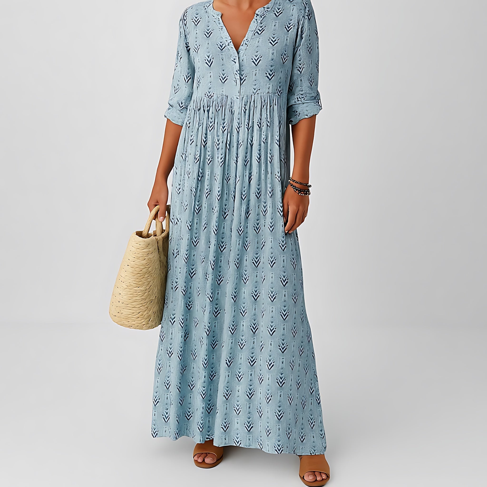 Josie – Boho Print V Neck Tiered Maxi Dress
