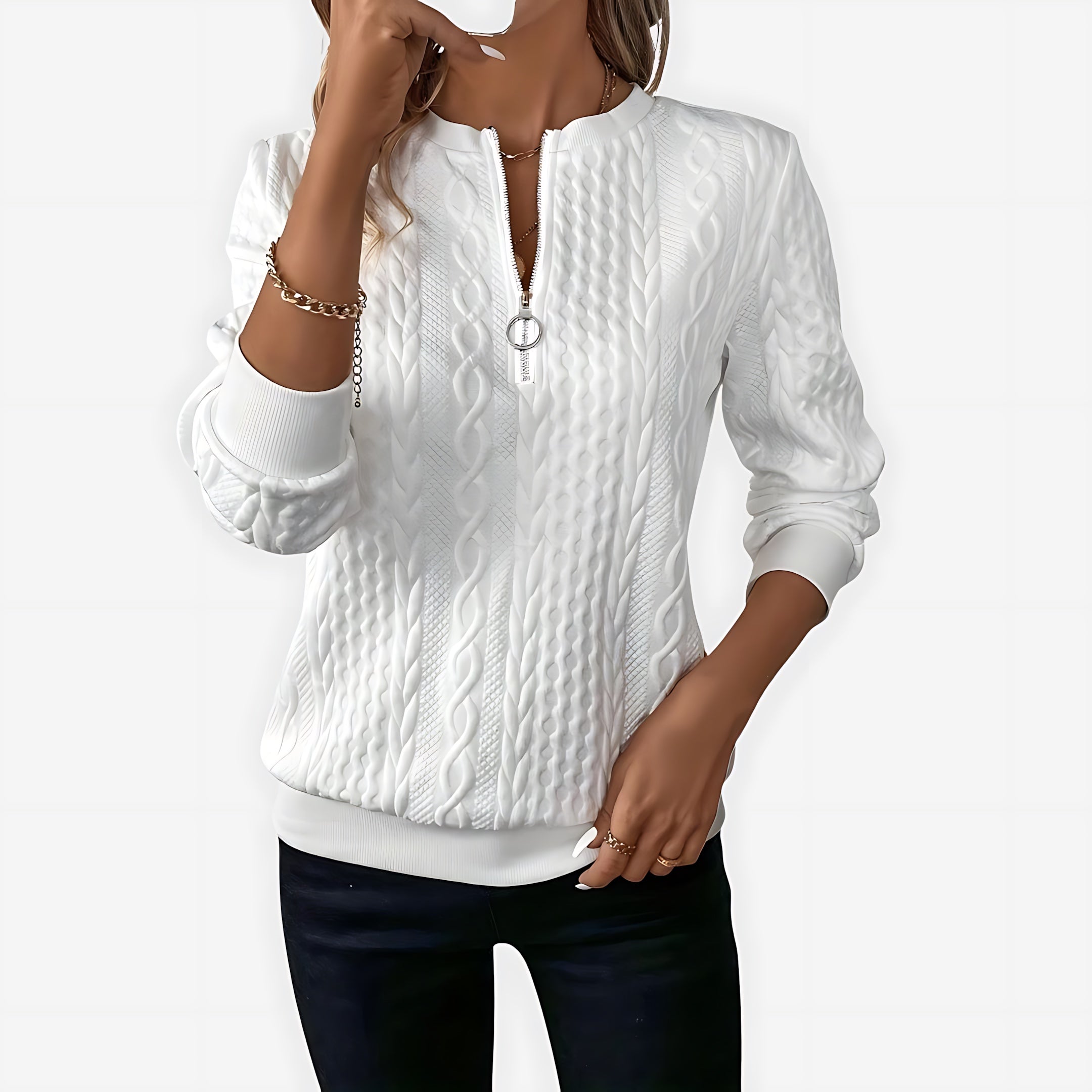 Josie – Cable Knit Quarter Zip Sweater