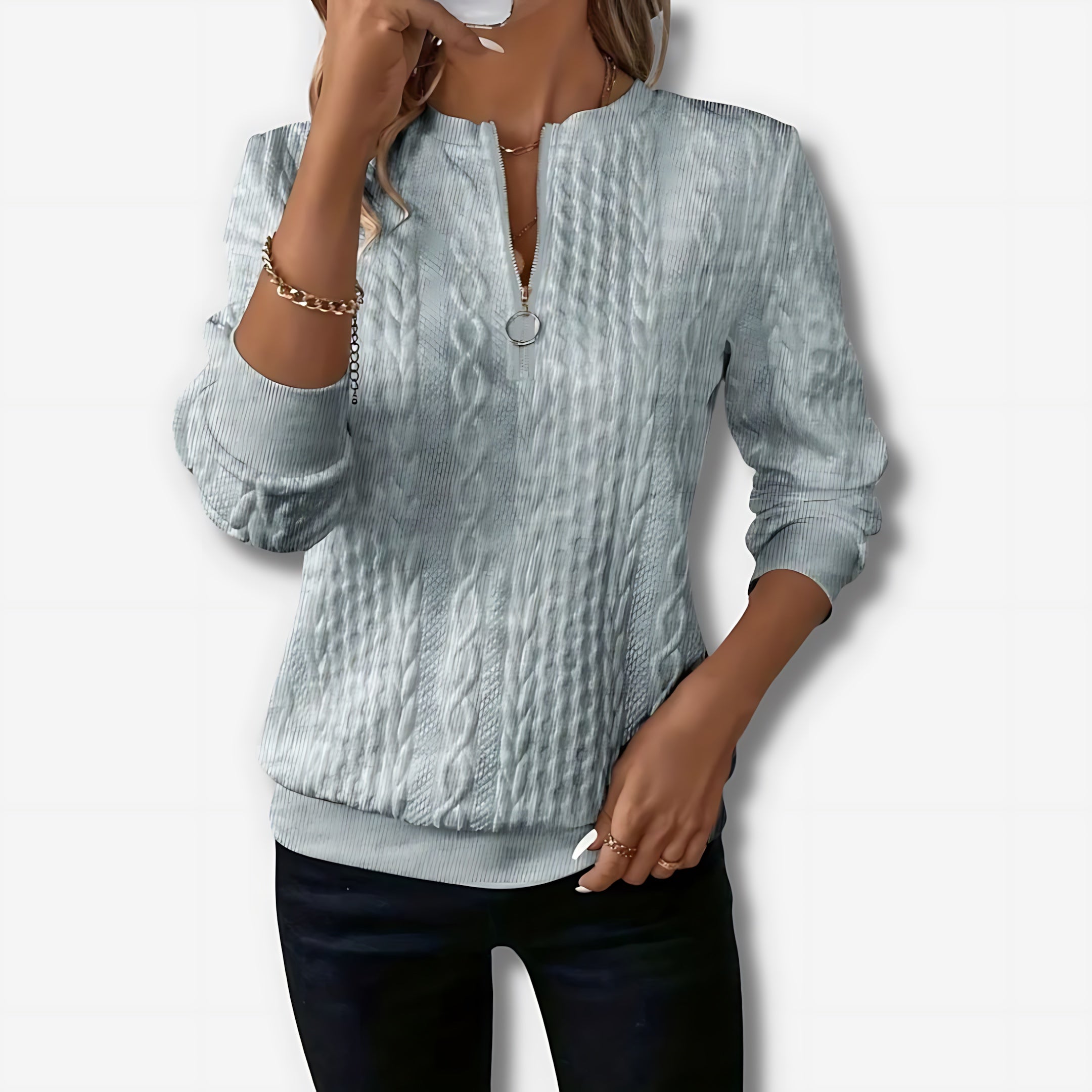 Josie – Cable Knit Quarter Zip Sweater
