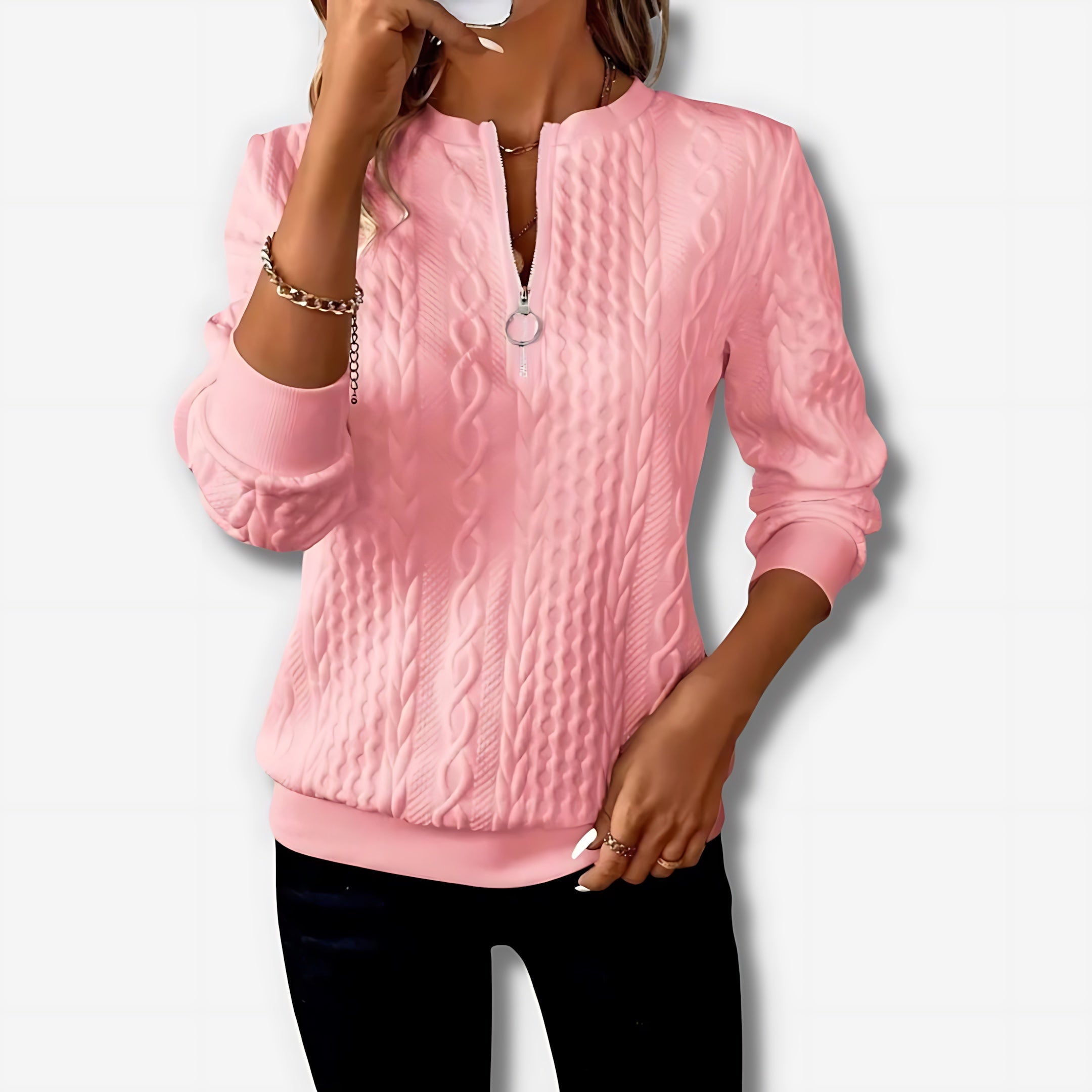 Josie – Cable Knit Quarter Zip Sweater