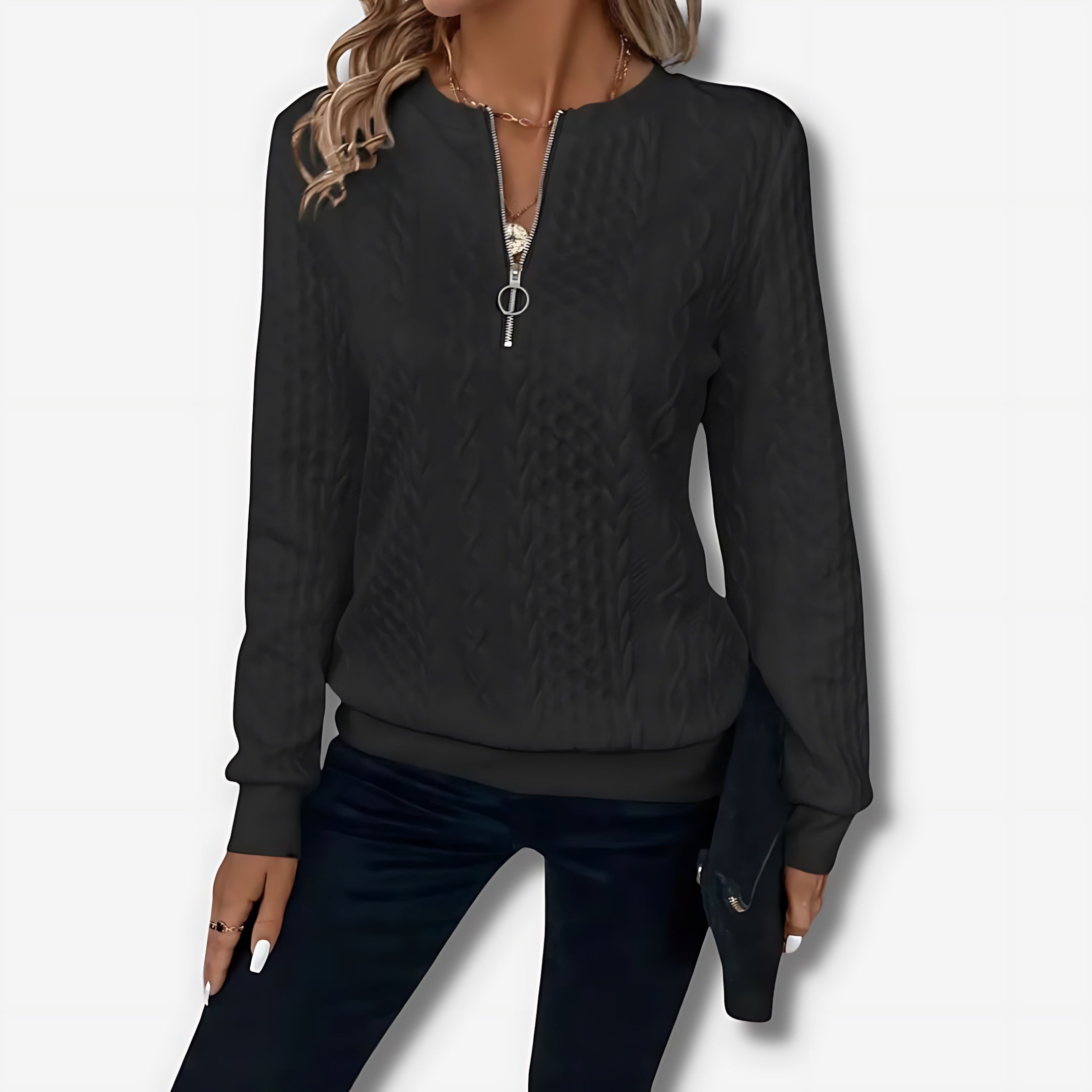 Josie – Cable Knit Quarter Zip Sweater