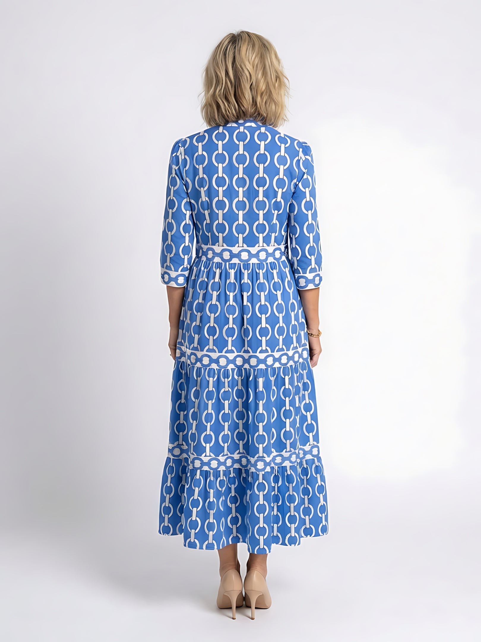 Josie – Geometric Print Tiered Maxi Shirt Dress