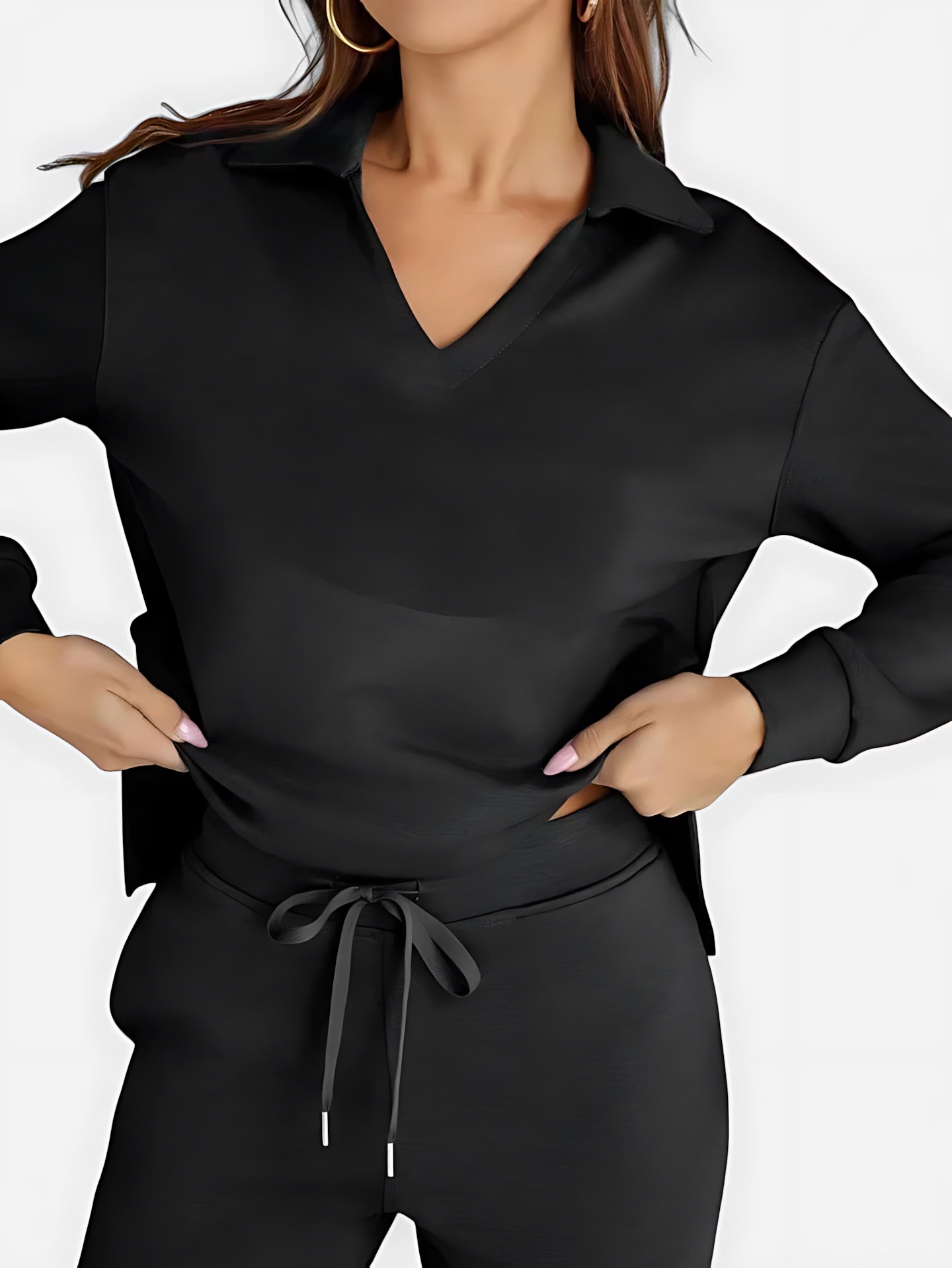 Josie – V Neck Long Sleeve Top and Straight Leg Pants Lounge Set