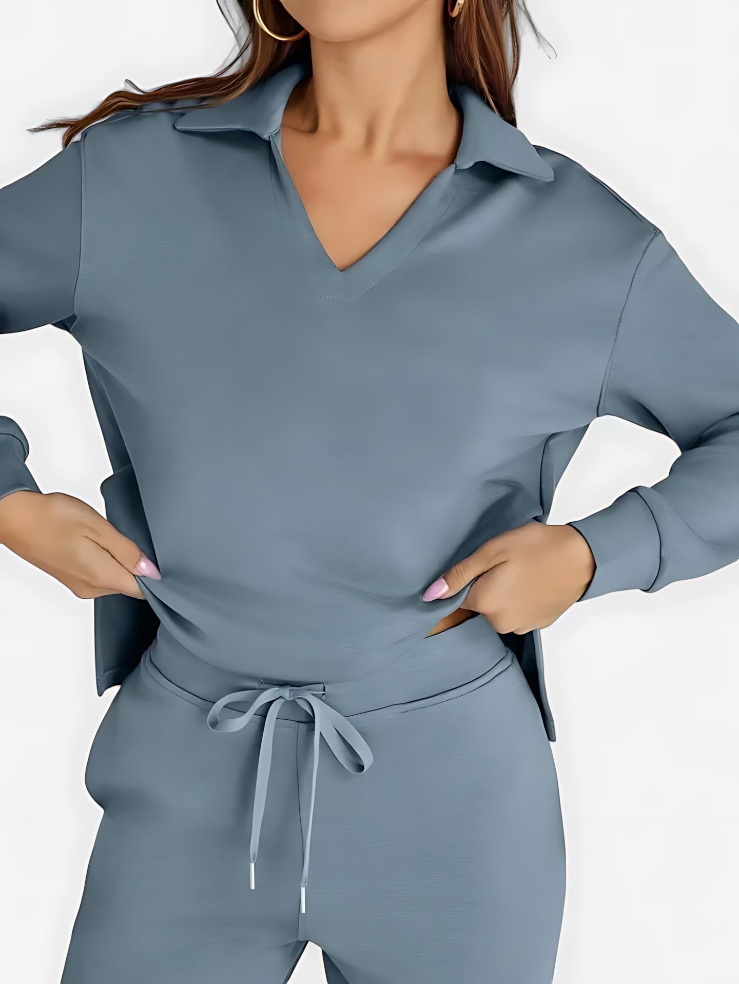 Josie – V Neck Long Sleeve Top and Straight Leg Pants Lounge Set