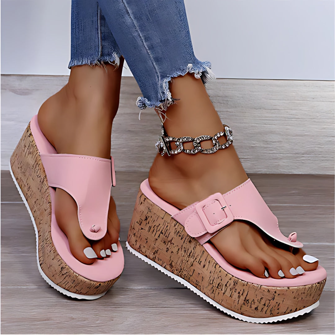 Journee – Bow Cork Wedge Flip Flops