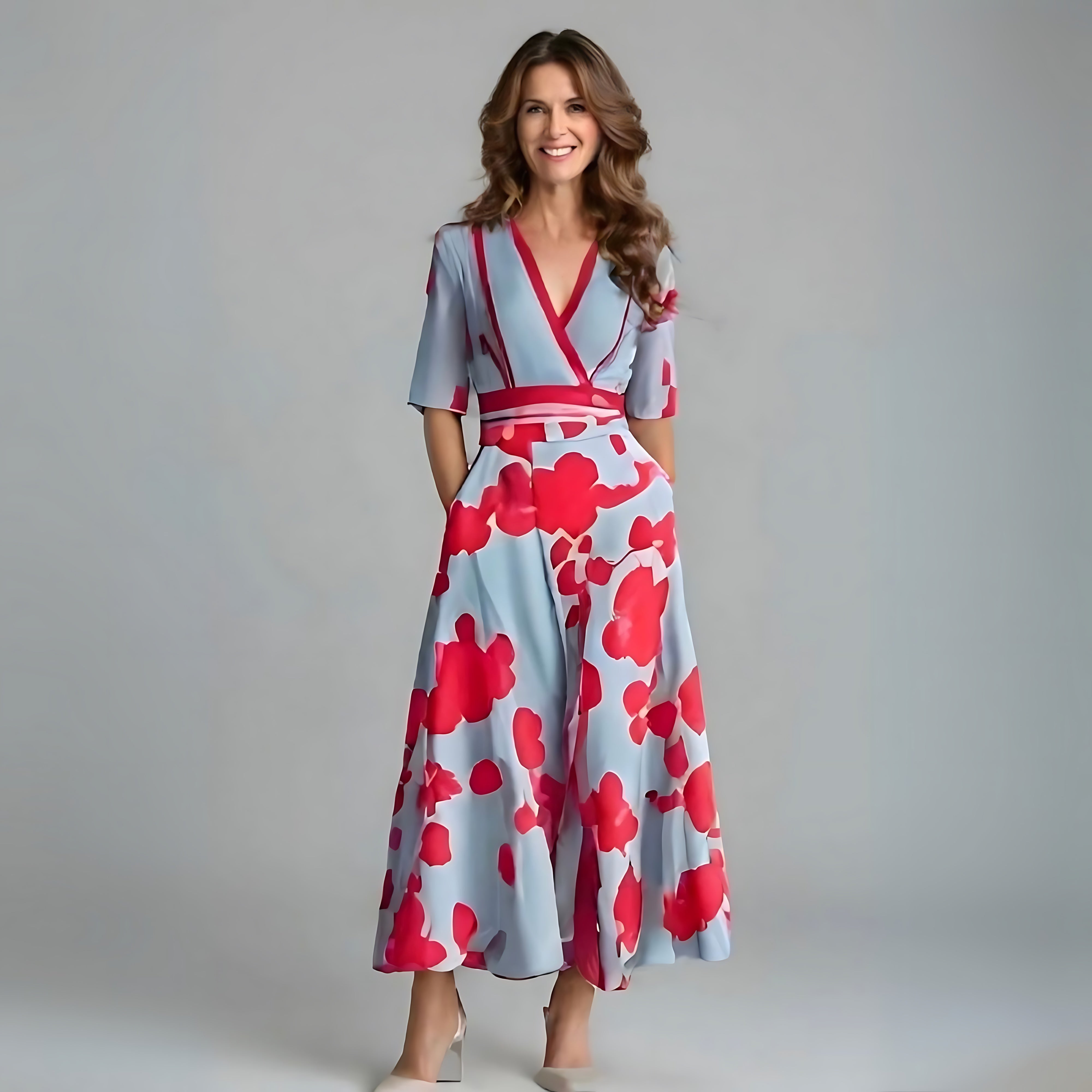Journee – Floral Print Wrap V Neck Maxi Dress