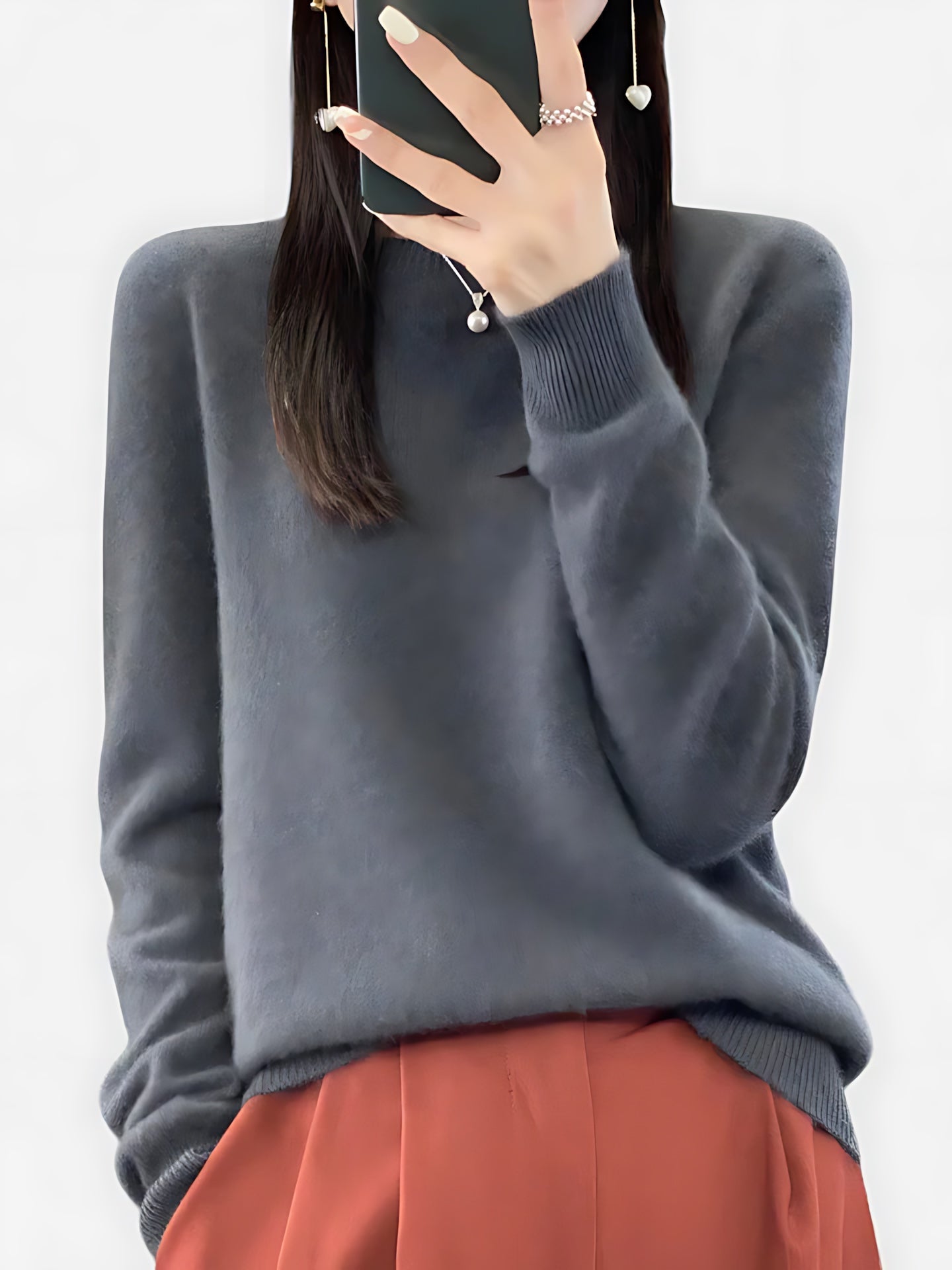 Journee – Mock Neck Drop Shoulder Knit Sweater
