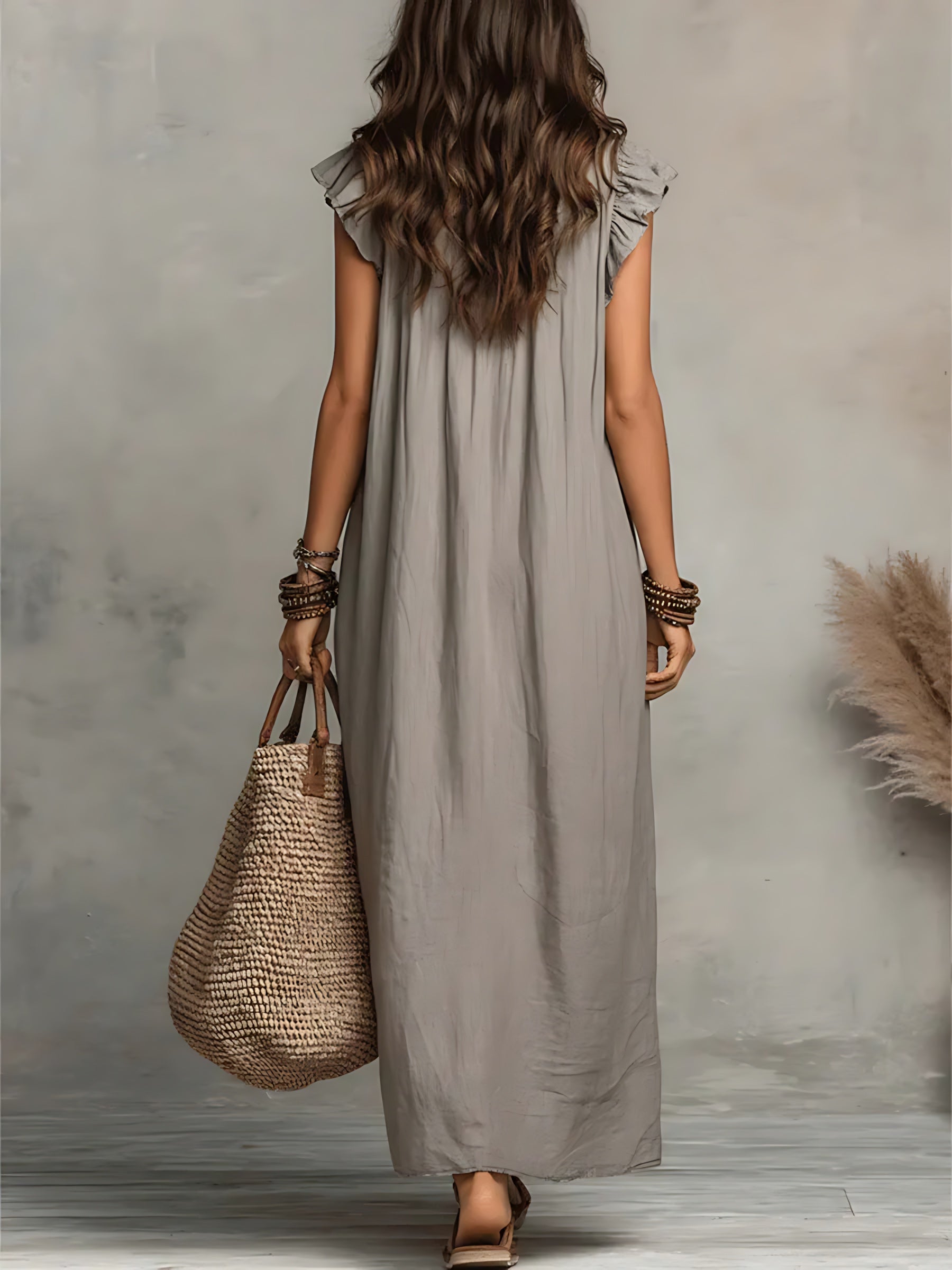 Journee – Ruffle V Neck Flowy Summer Maxi Dress