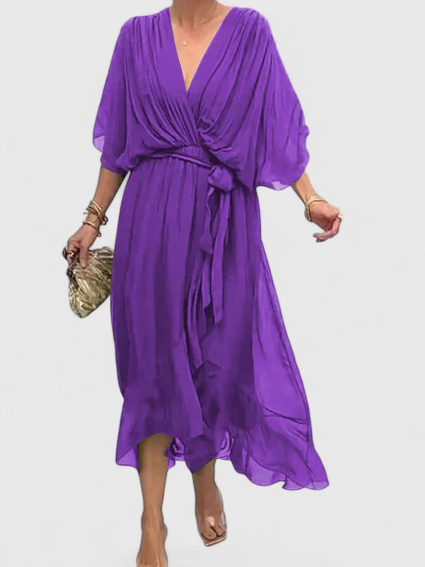 Vivian – V Neck Batwing Sleeve Flowy Maxi Dress