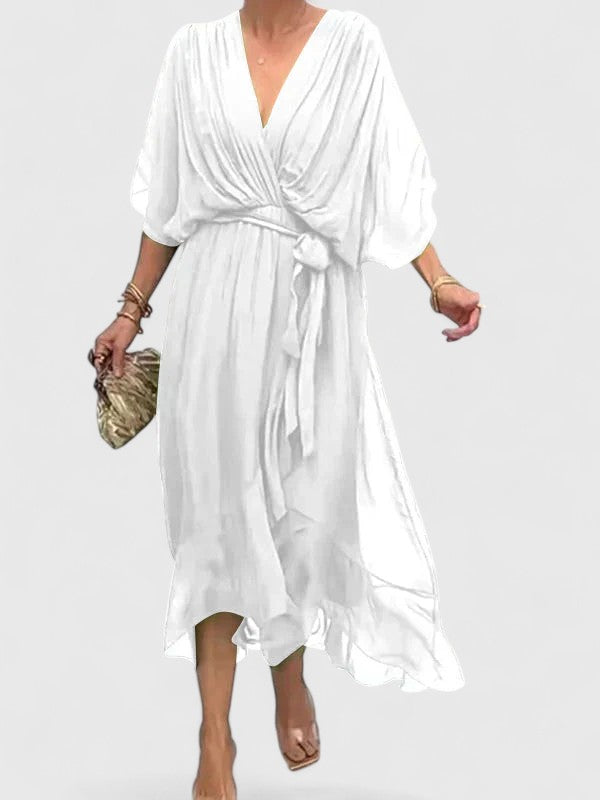 Vivian – V Neck Batwing Sleeve Flowy Maxi Dress