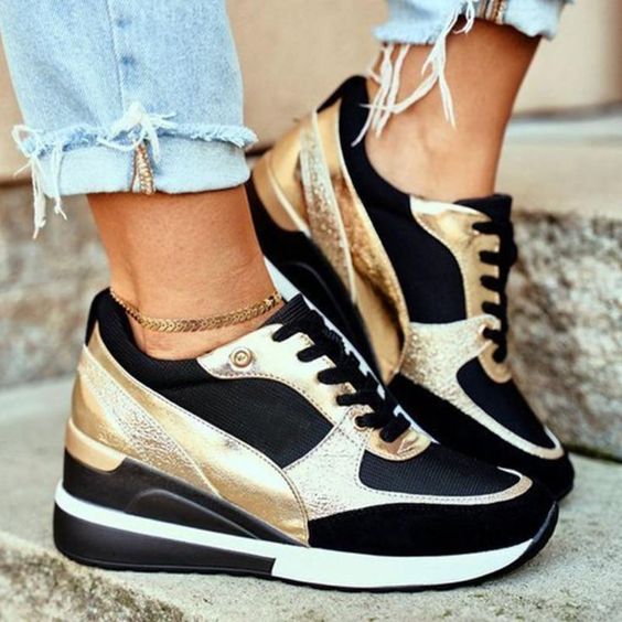 Eva – Lace Up Hidden Wedge Walking Sneakers