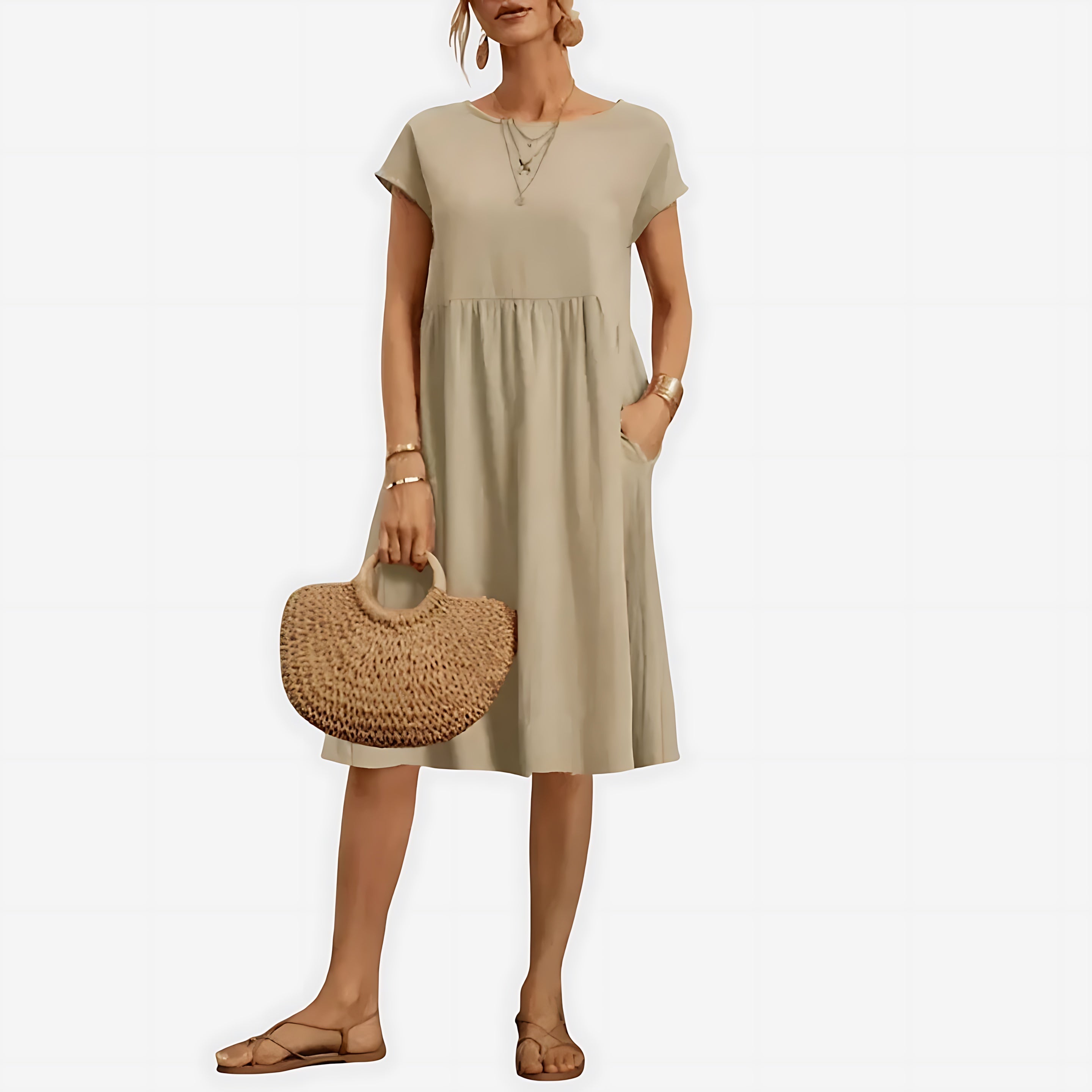 Juliette – Crew Neck Short Sleeve Babydoll Midi Dress