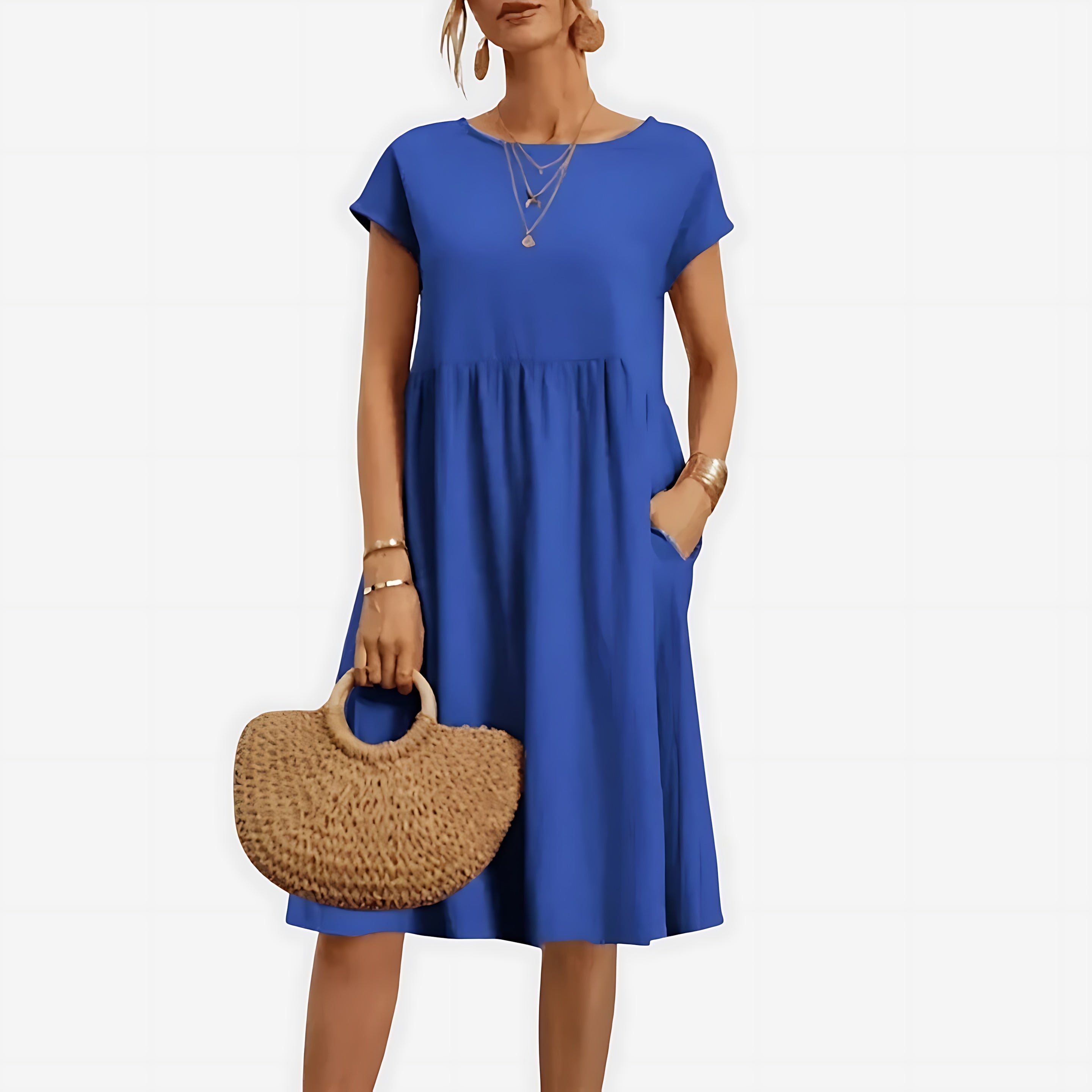 Juliette – Crew Neck Short Sleeve Babydoll Midi Dress