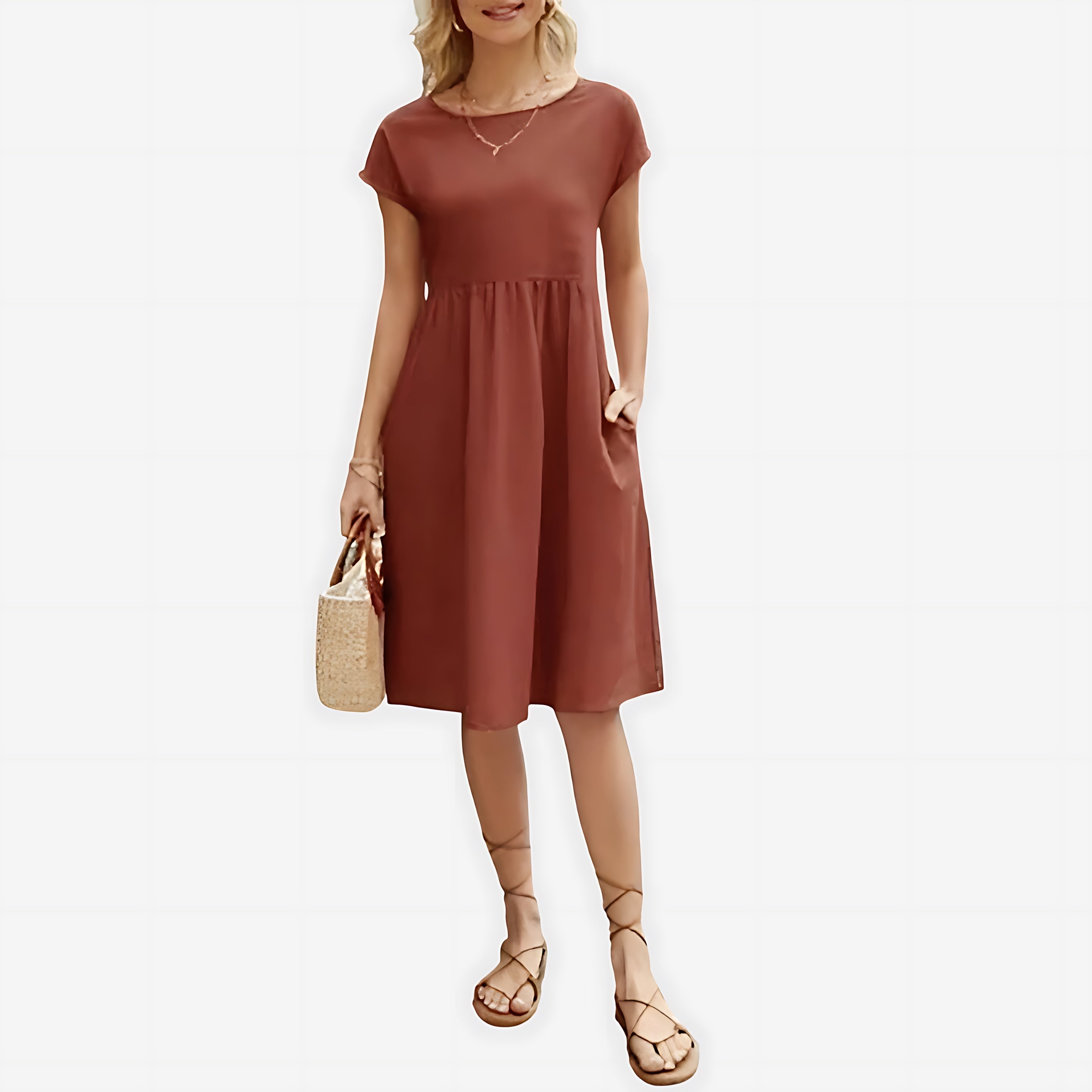 Juliette – Crew Neck Short Sleeve Babydoll Midi Dress