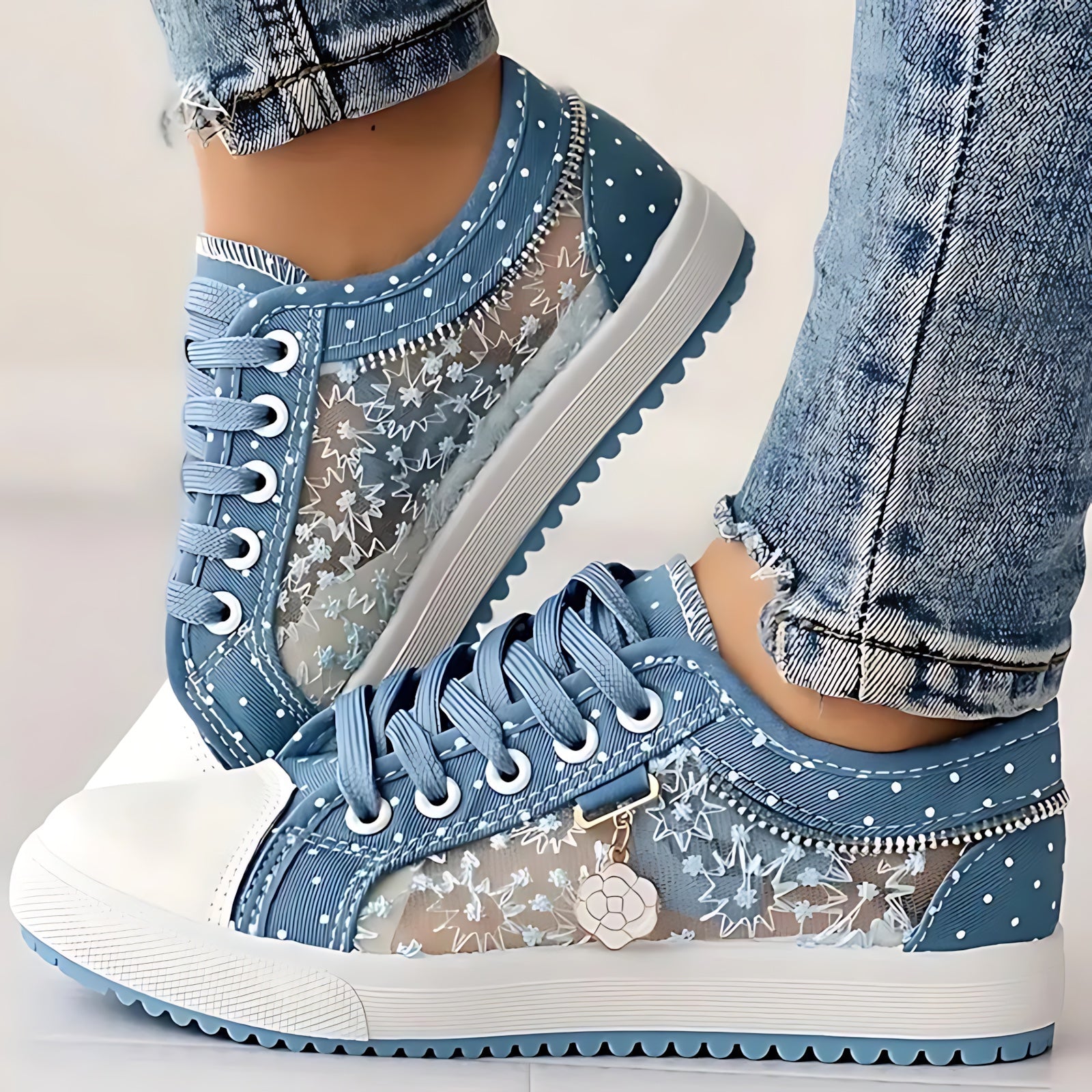Juliette – Rhinestone Denim Lace Up Sneakers