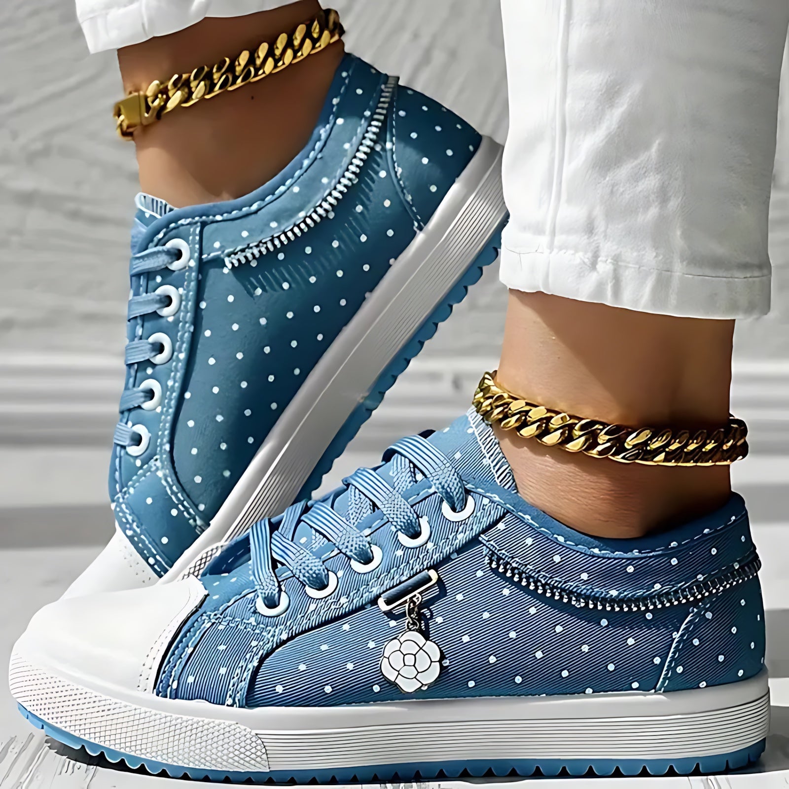 Juliette – Rhinestone Denim Lace Up Sneakers