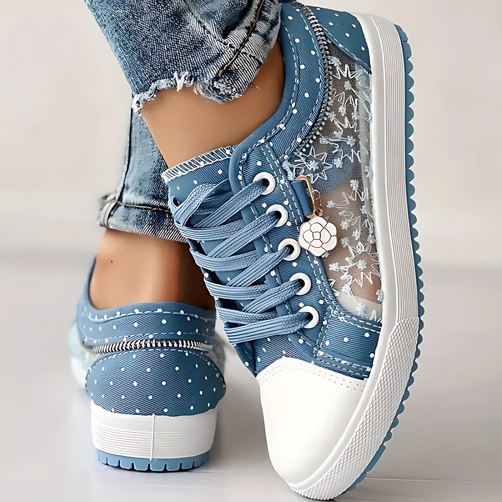 Juliette – Rhinestone Denim Lace Up Sneakers