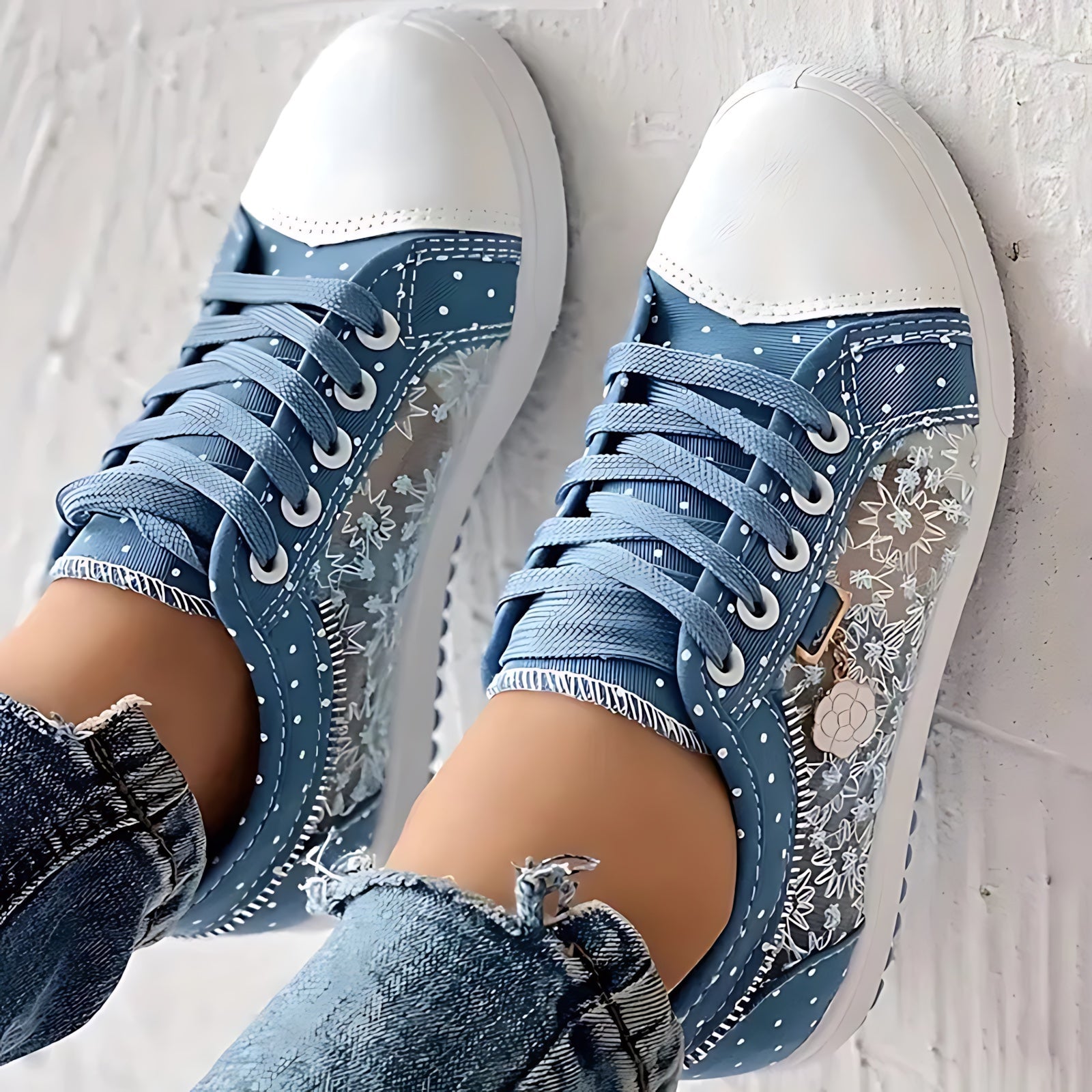 Juliette – Rhinestone Denim Lace Up Sneakers