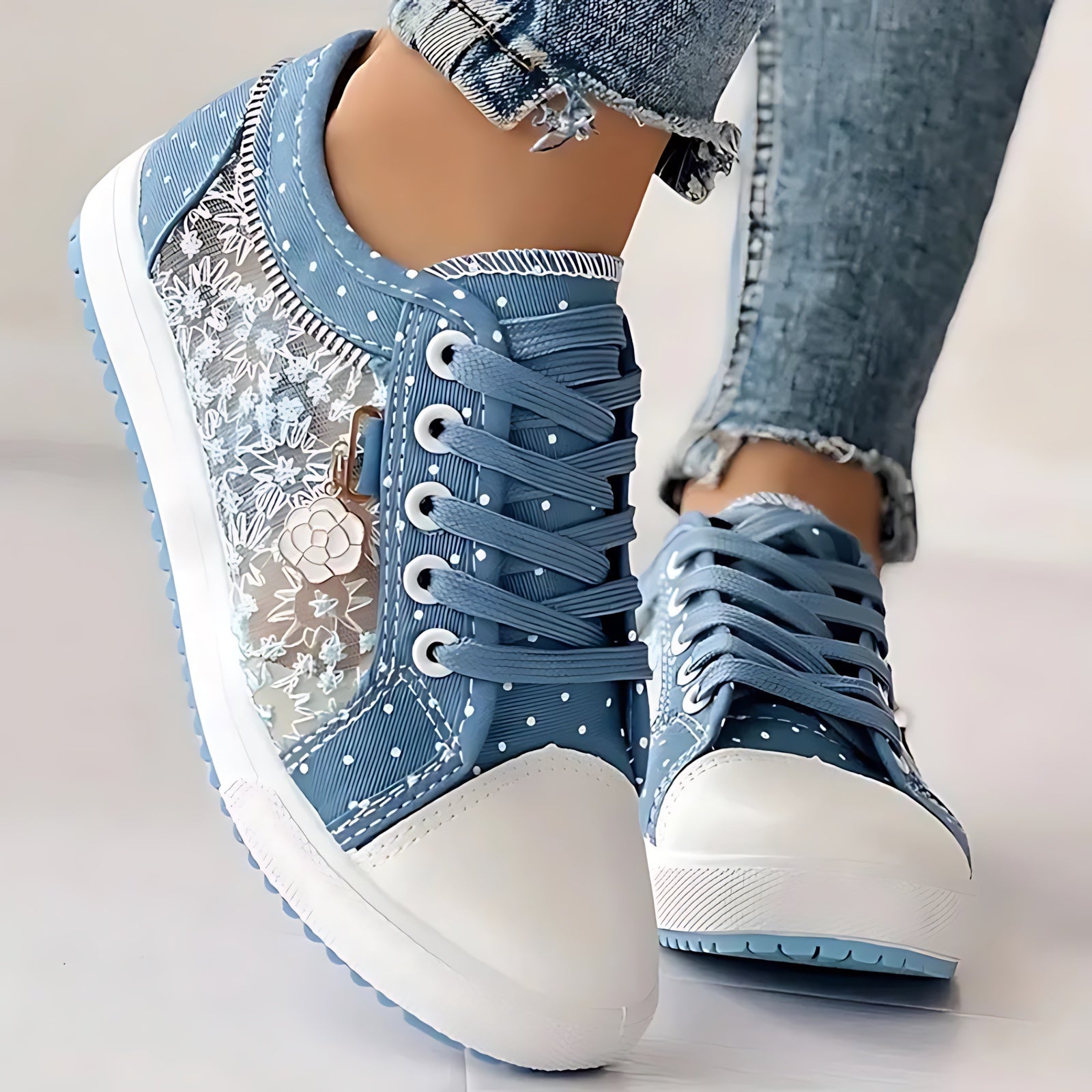 Juliette – Rhinestone Denim Lace Up Sneakers
