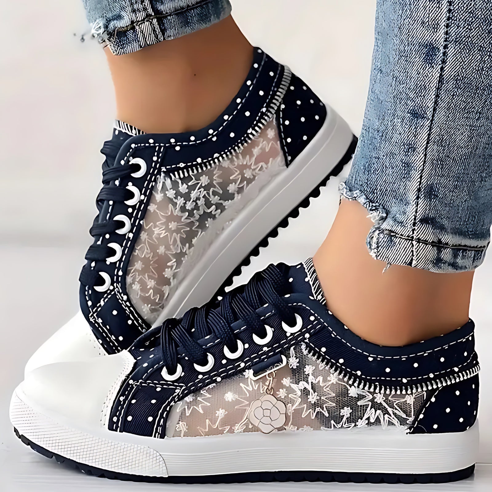 Juliette – Rhinestone Denim Lace Up Sneakers