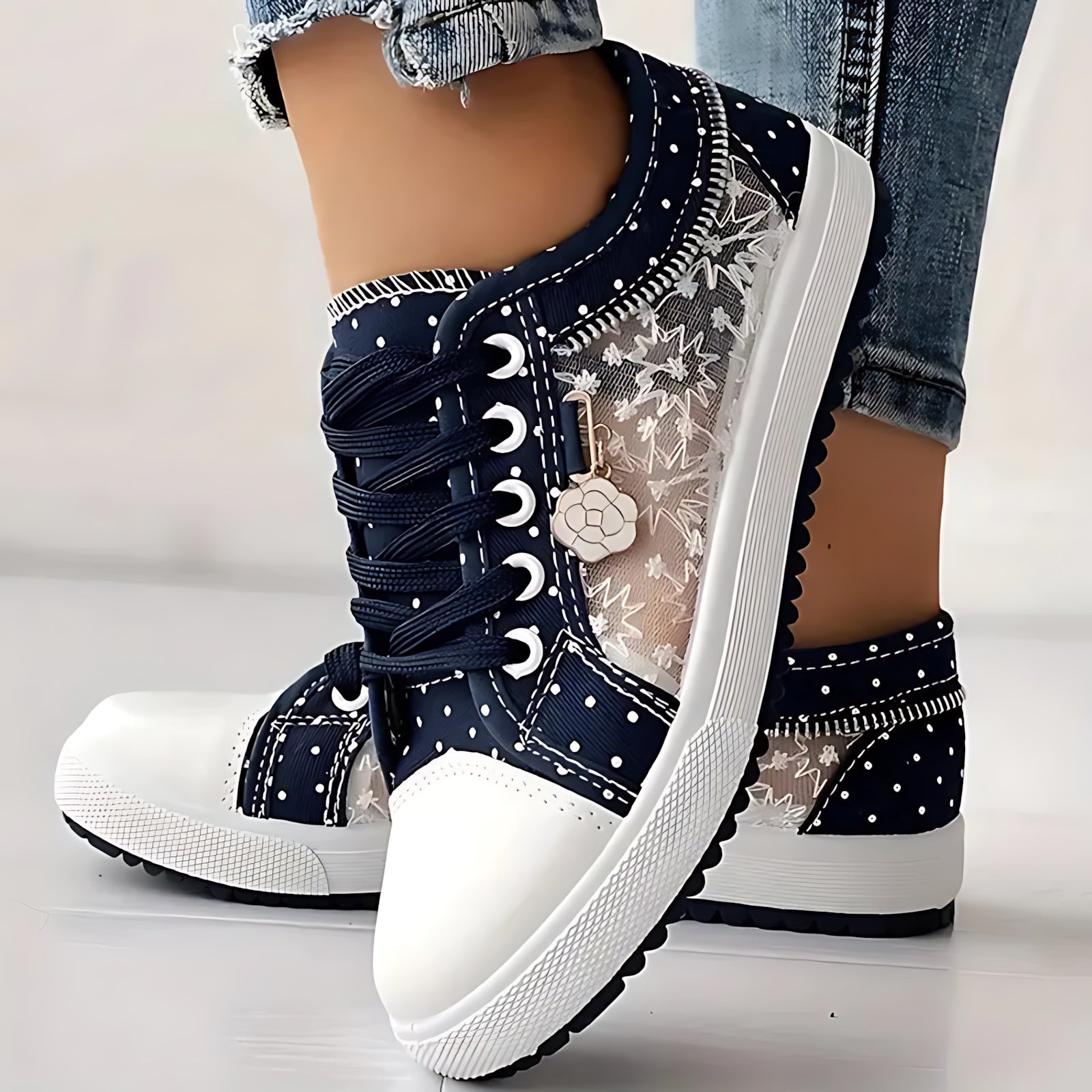 Juliette – Rhinestone Denim Lace Up Sneakers