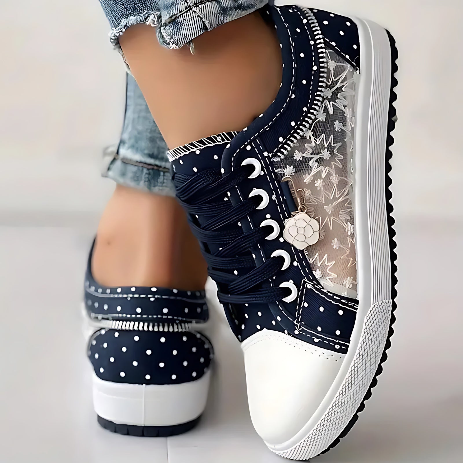 Juliette – Rhinestone Denim Lace Up Sneakers