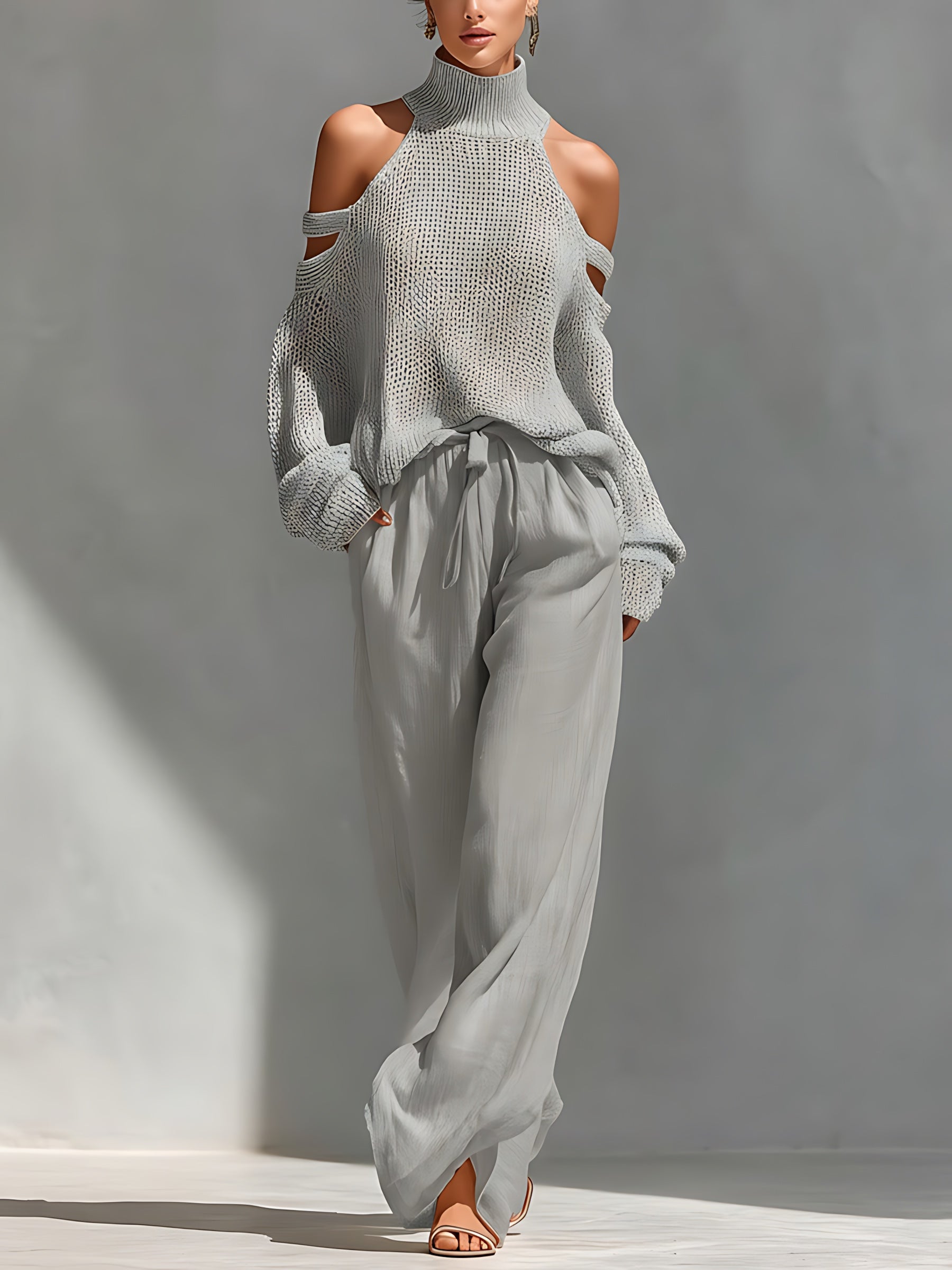 June – Cold Shoulder Knit Sweater And Pants Lounge Set