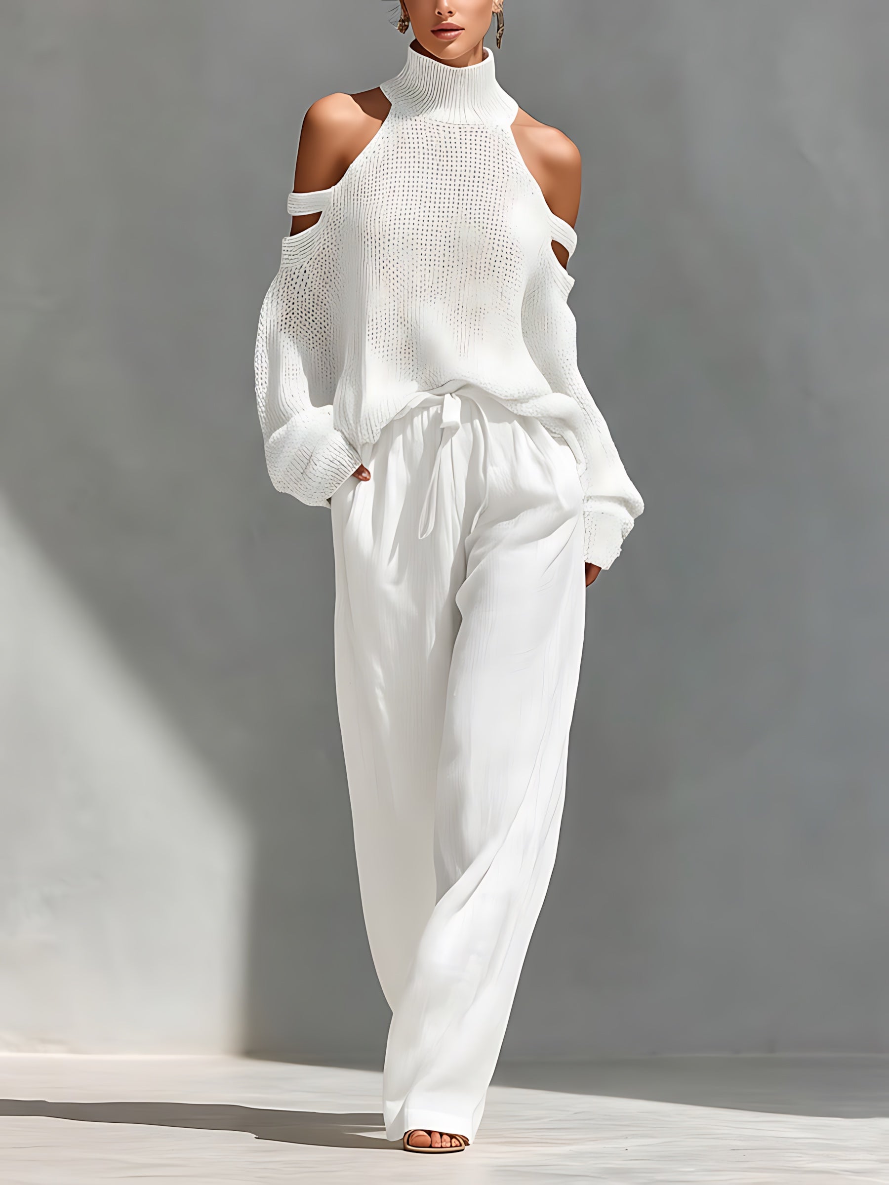 June – Cold Shoulder Knit Sweater And Pants Lounge Set